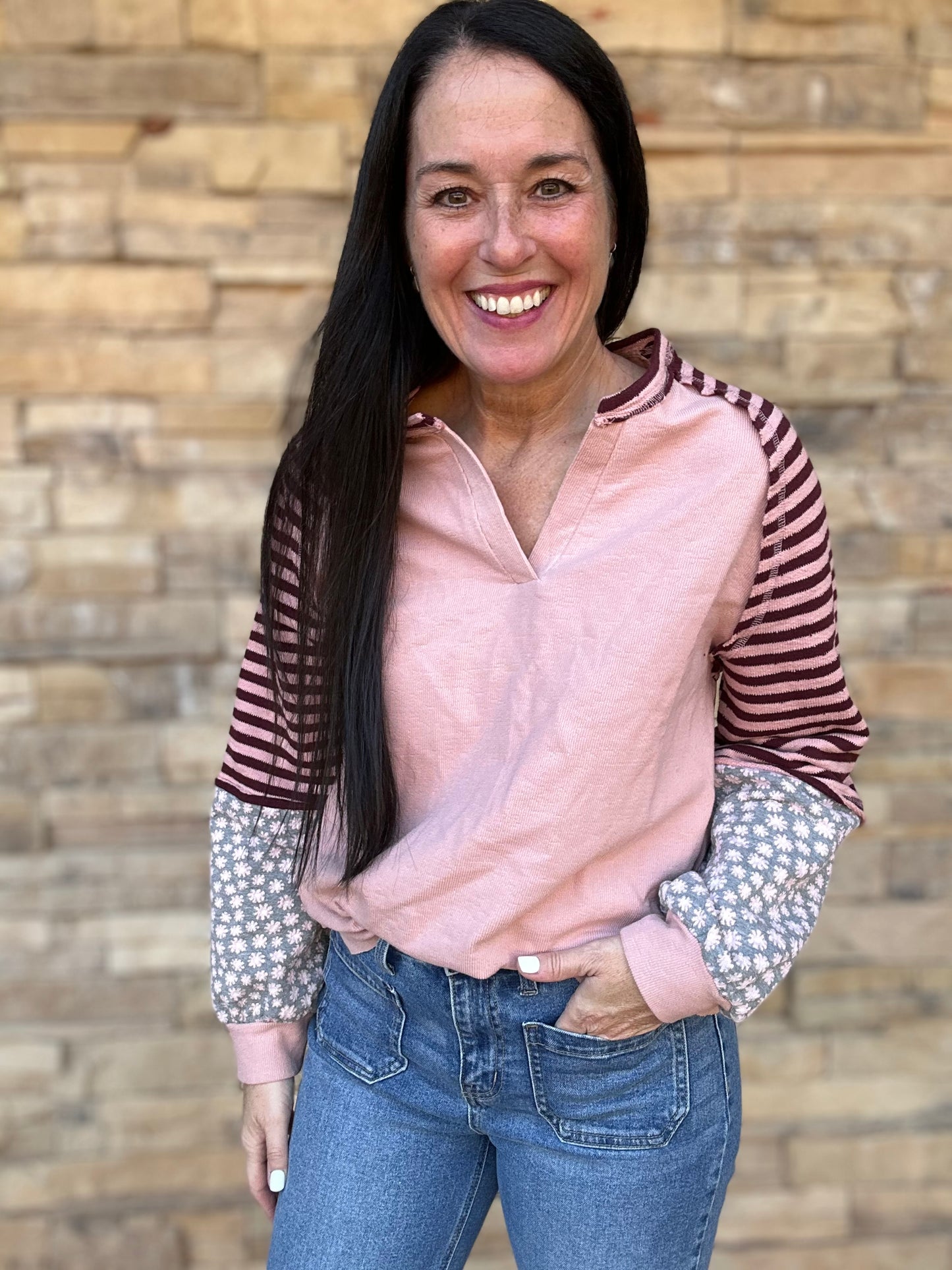 Floral Sleeve Top, Blush