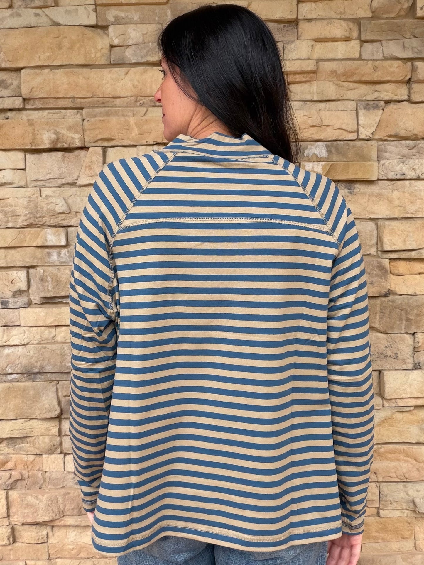 Mock Neck Striped Top, Tan