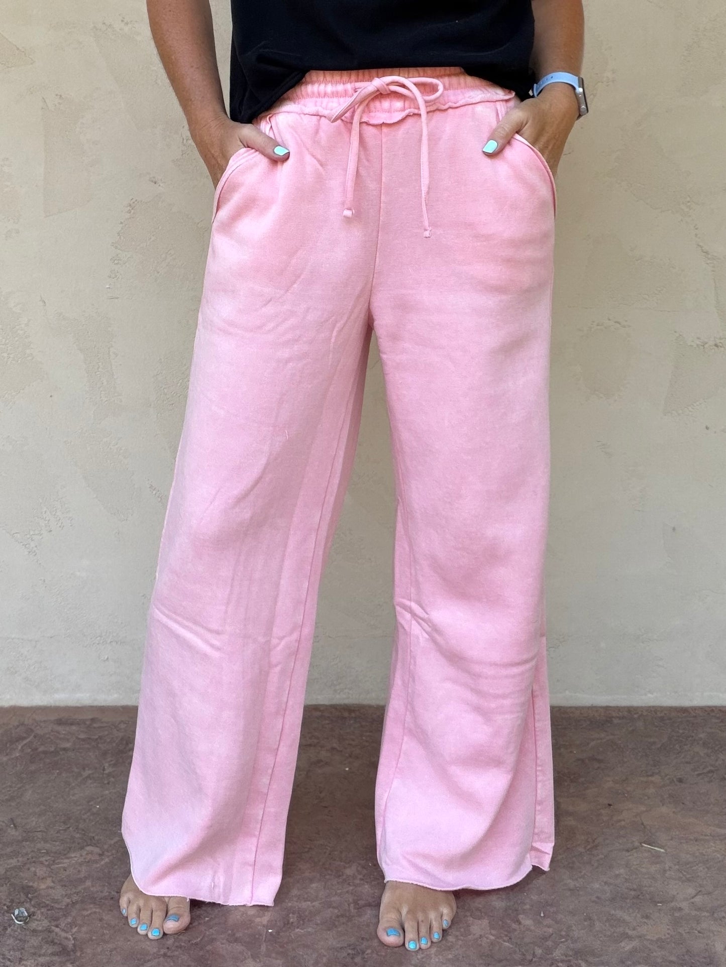 Zenana Wide Leg Sweatpants, Dark Pink