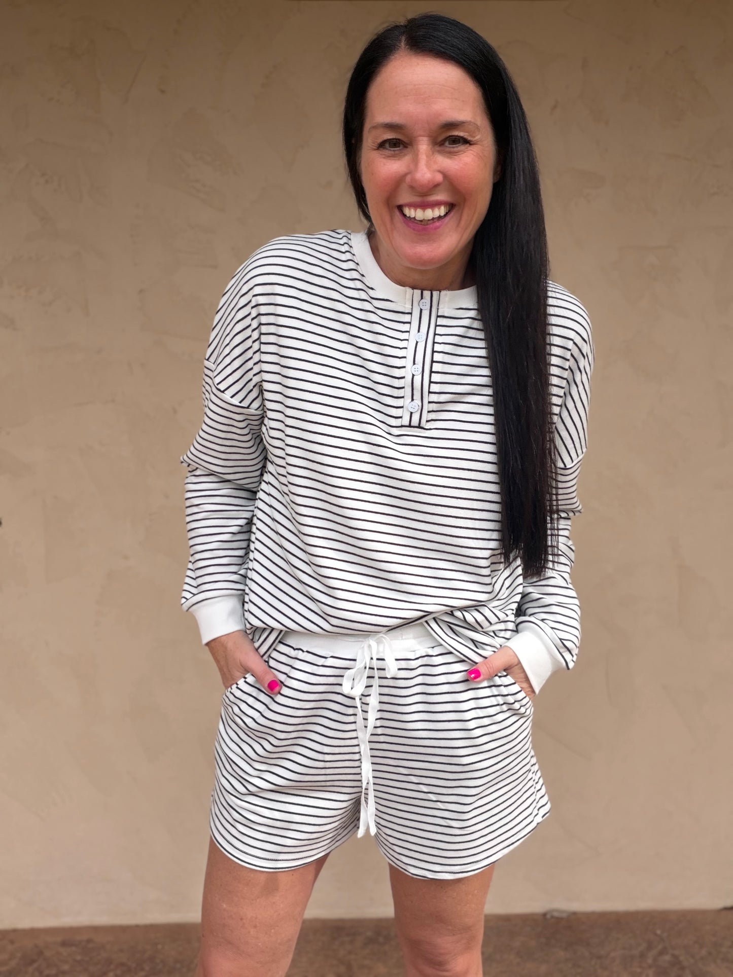 Pin Stripe Pullover & Shorts Set, Ivory