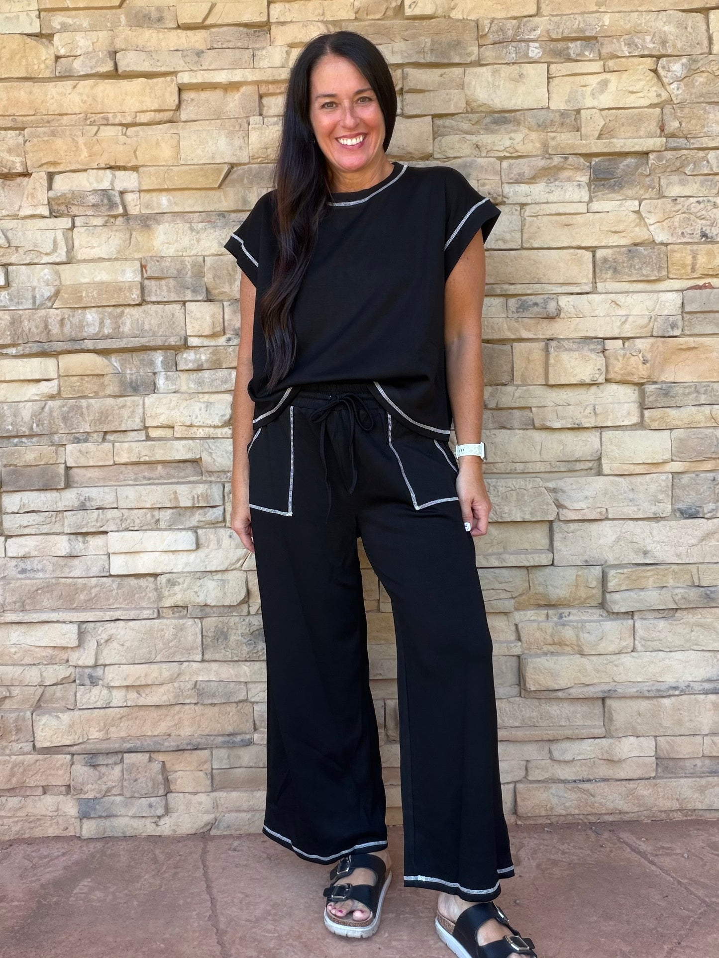 Scuba Contrast Stitch Lounge Set, Black
