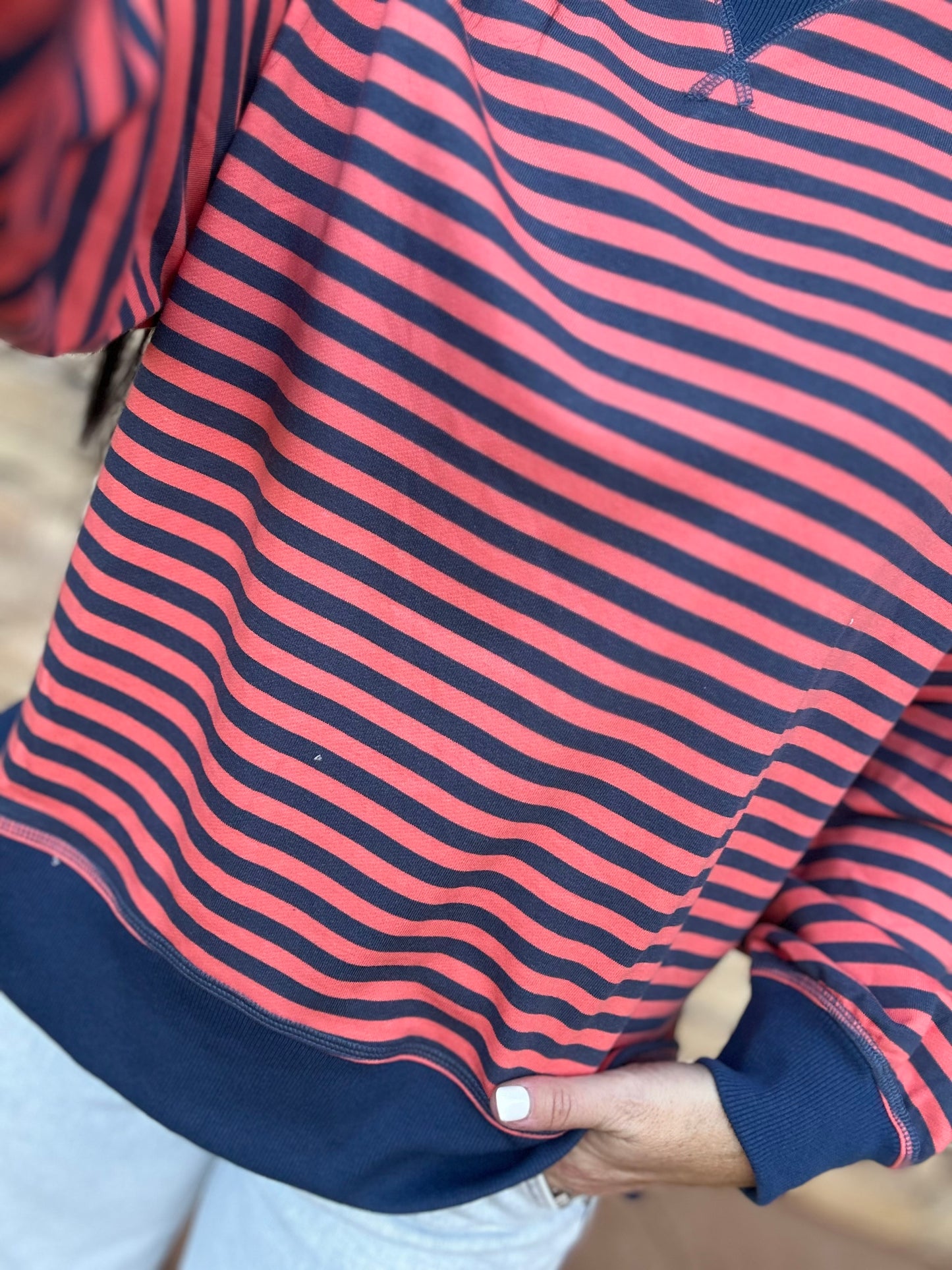 All Stripes Top, Coral/Navy