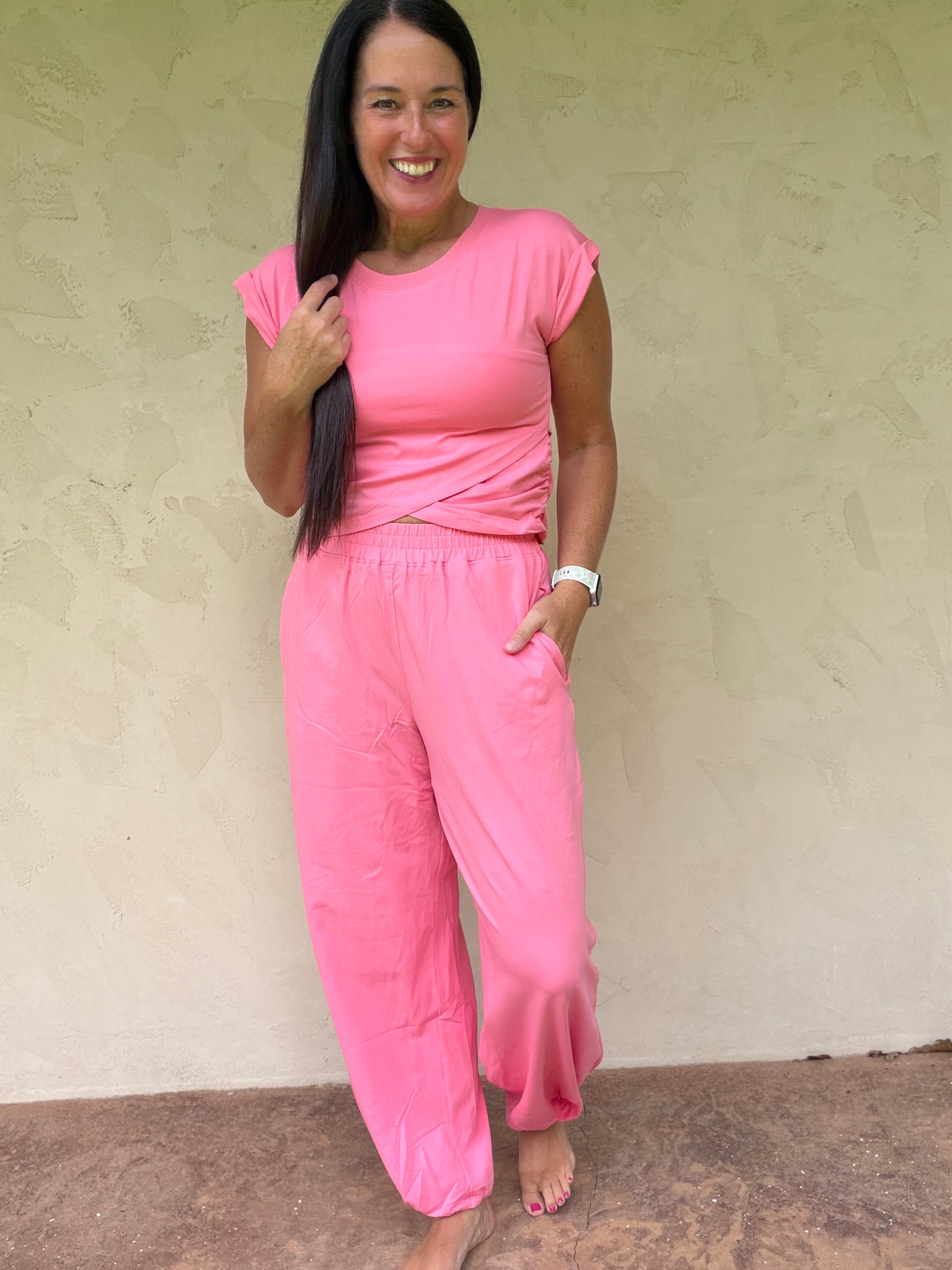Veveret Cropped Top Set, Pink