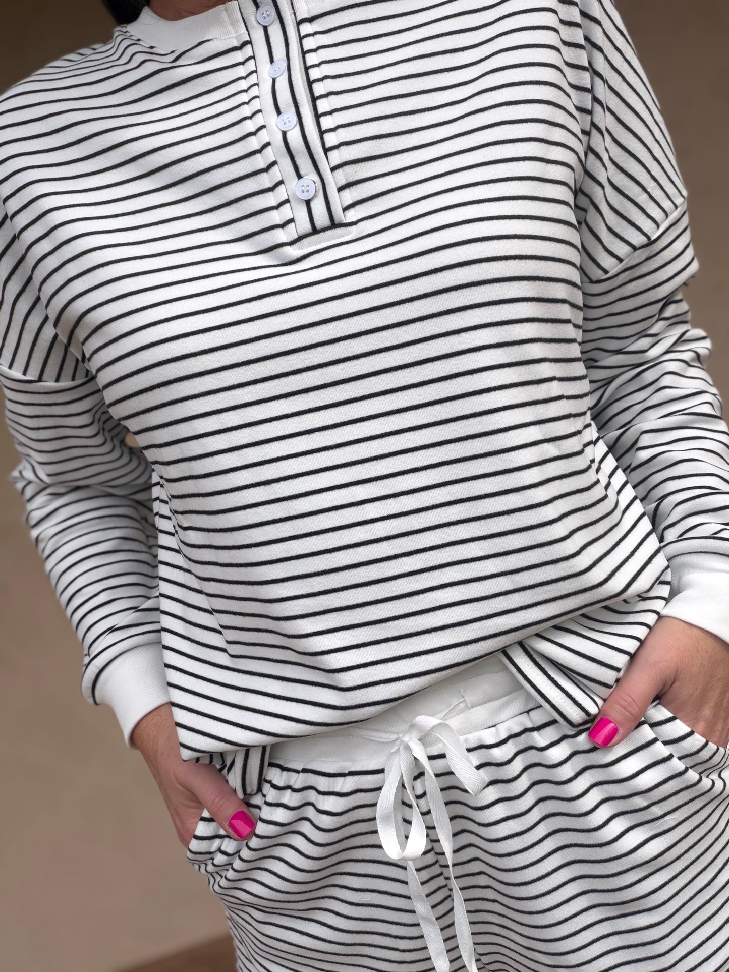 Pin Stripe Pullover & Shorts Set, Ivory