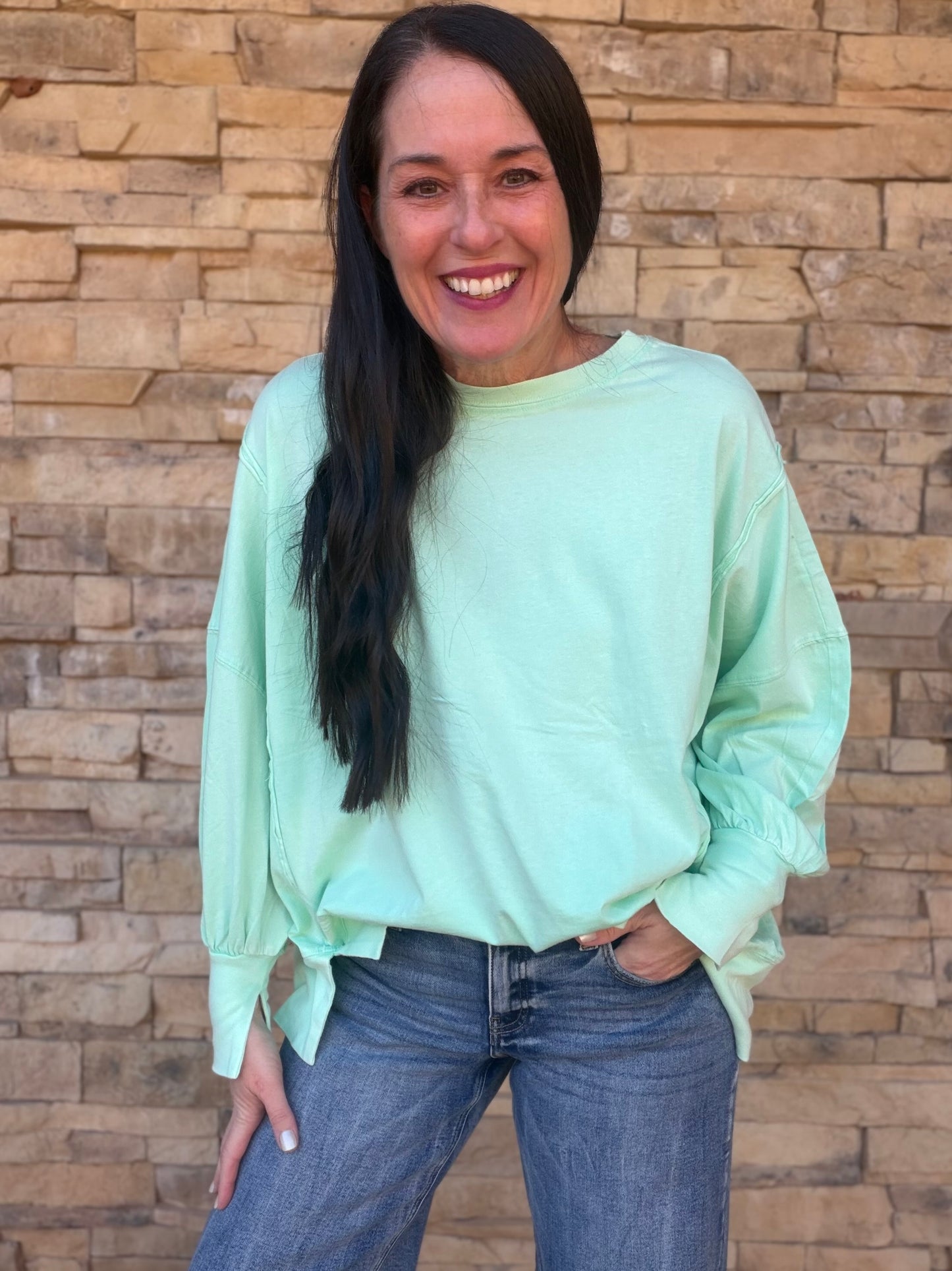 Oversized Seam Detail Sweatshirt, Mint