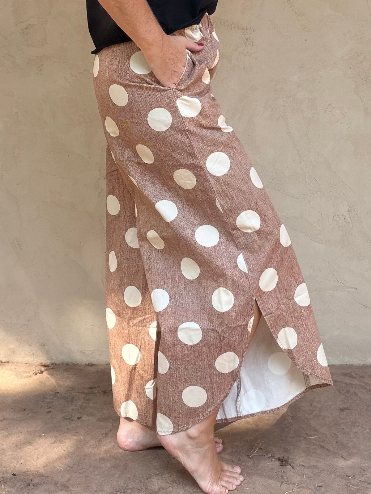 Mocha Polka Dots Tulip Pants