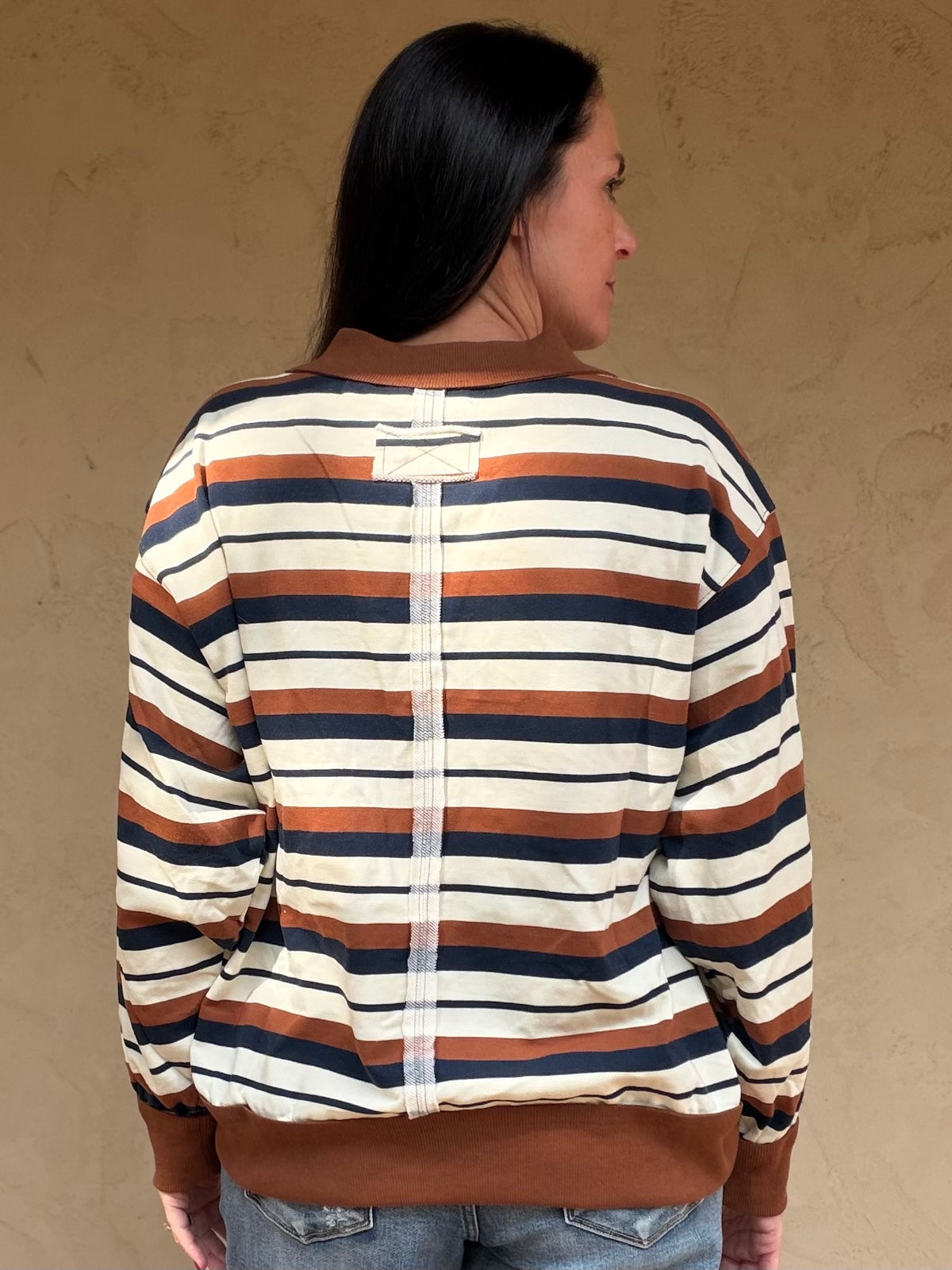 Oversized Striped Sweatshirt, Camel/Navy