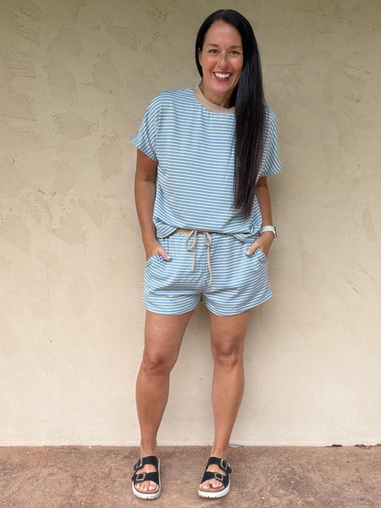 Summer Days Stripe Set, Blue/Taupe