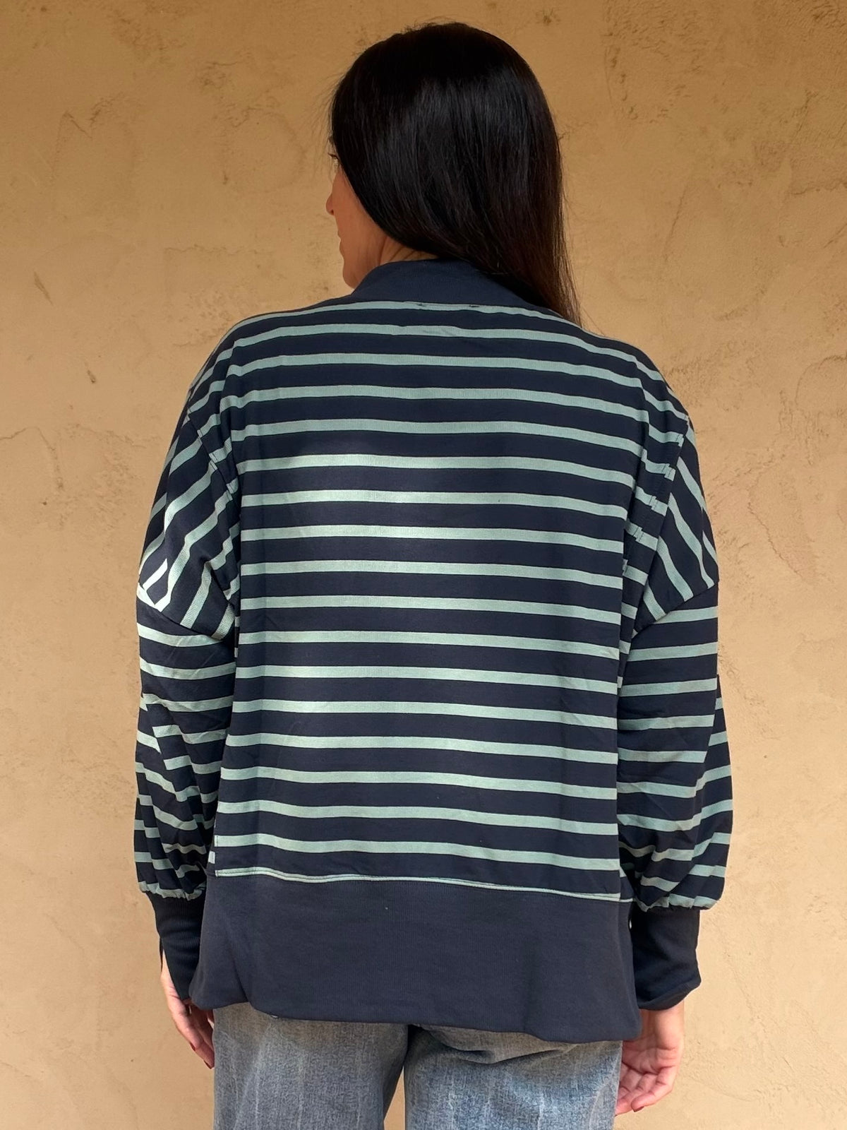 Striped Mock Neck Sweatshirt, Navy/Sage