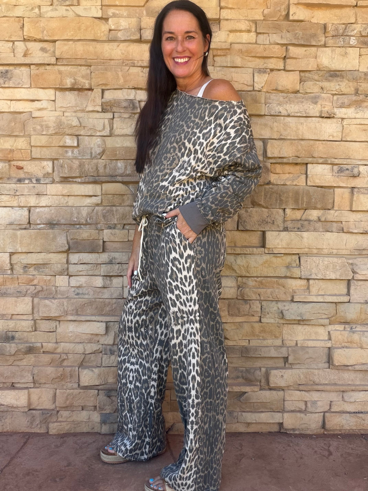 Leopard Off Shoulder Top and Pants Set