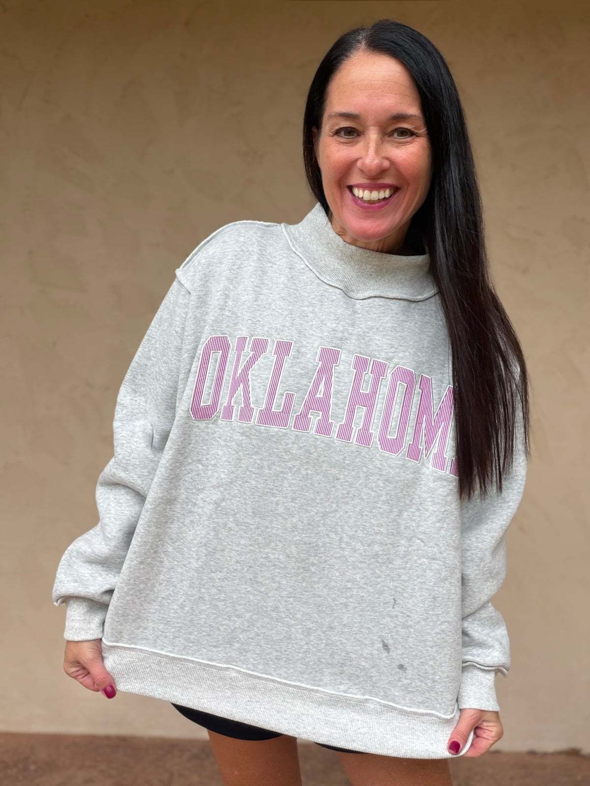 Bucketlist Oklahoma Mock Neck Sweatshirt, Grey