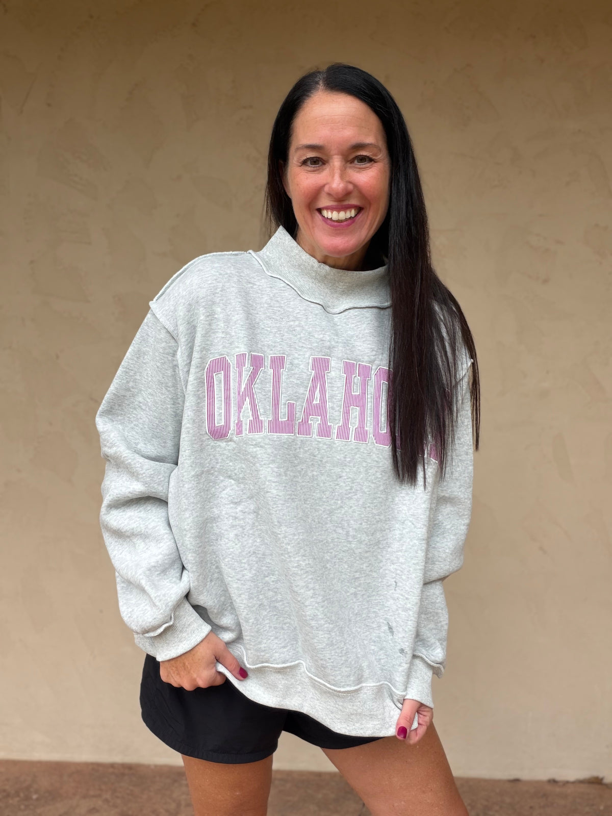 Bucketlist Oklahoma Mock Neck Sweatshirt, Grey