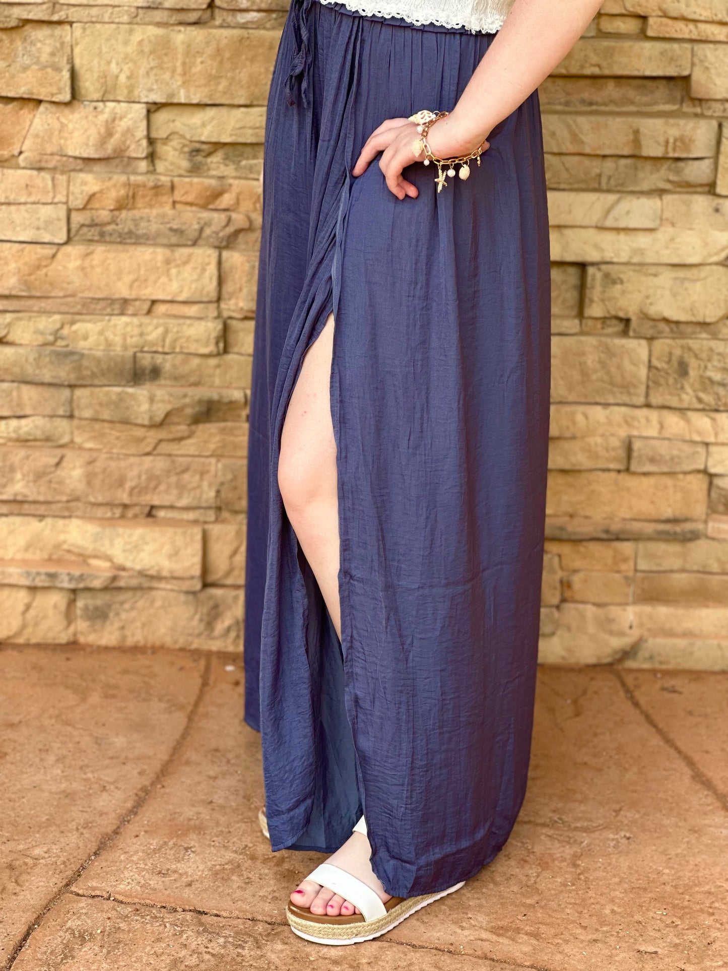Satin Maxi Skirt, Blue