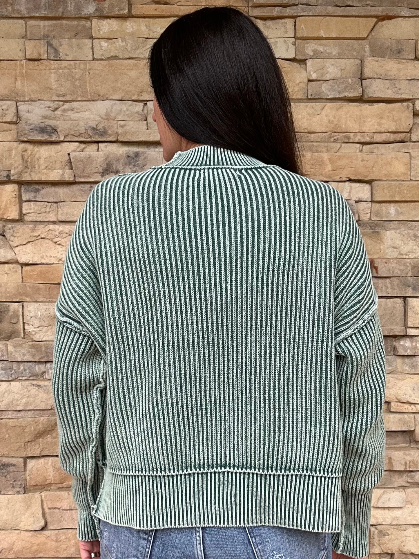 Zenana Washed Oversized Cropped Sweater, Dark Green