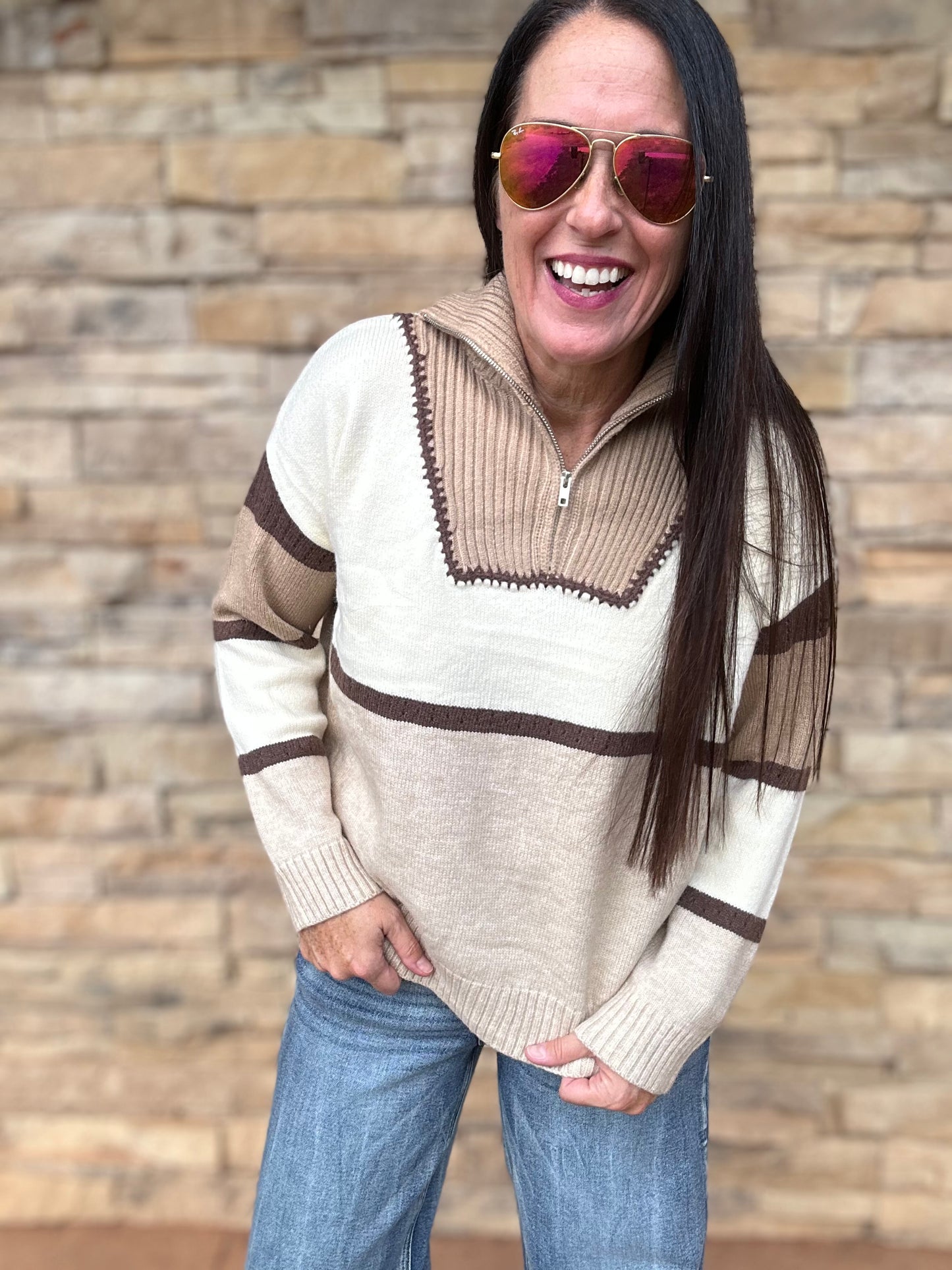 Entro Half Zip Striped Sweater