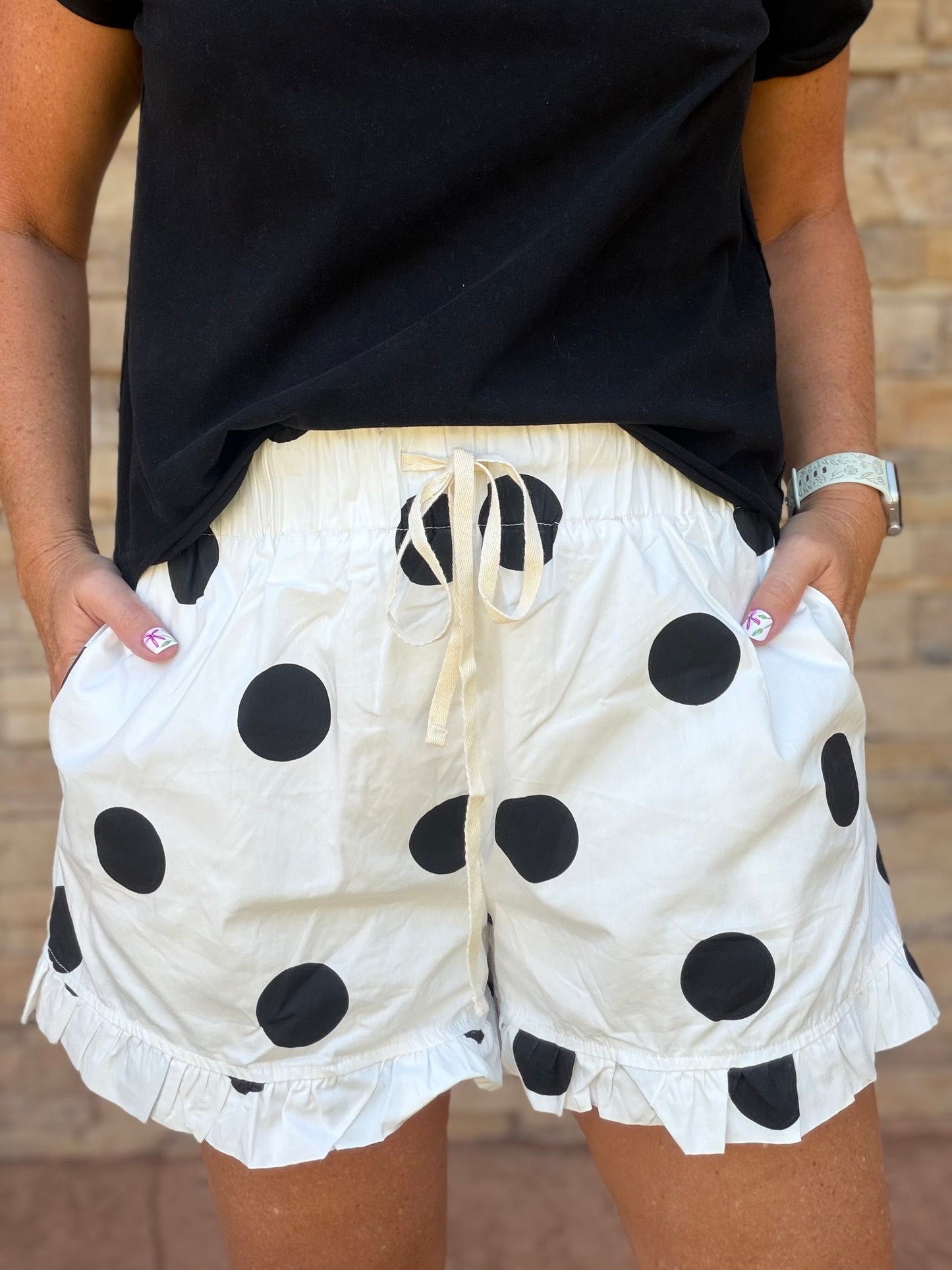 Ruffle Hem Polka Dot Shorts
