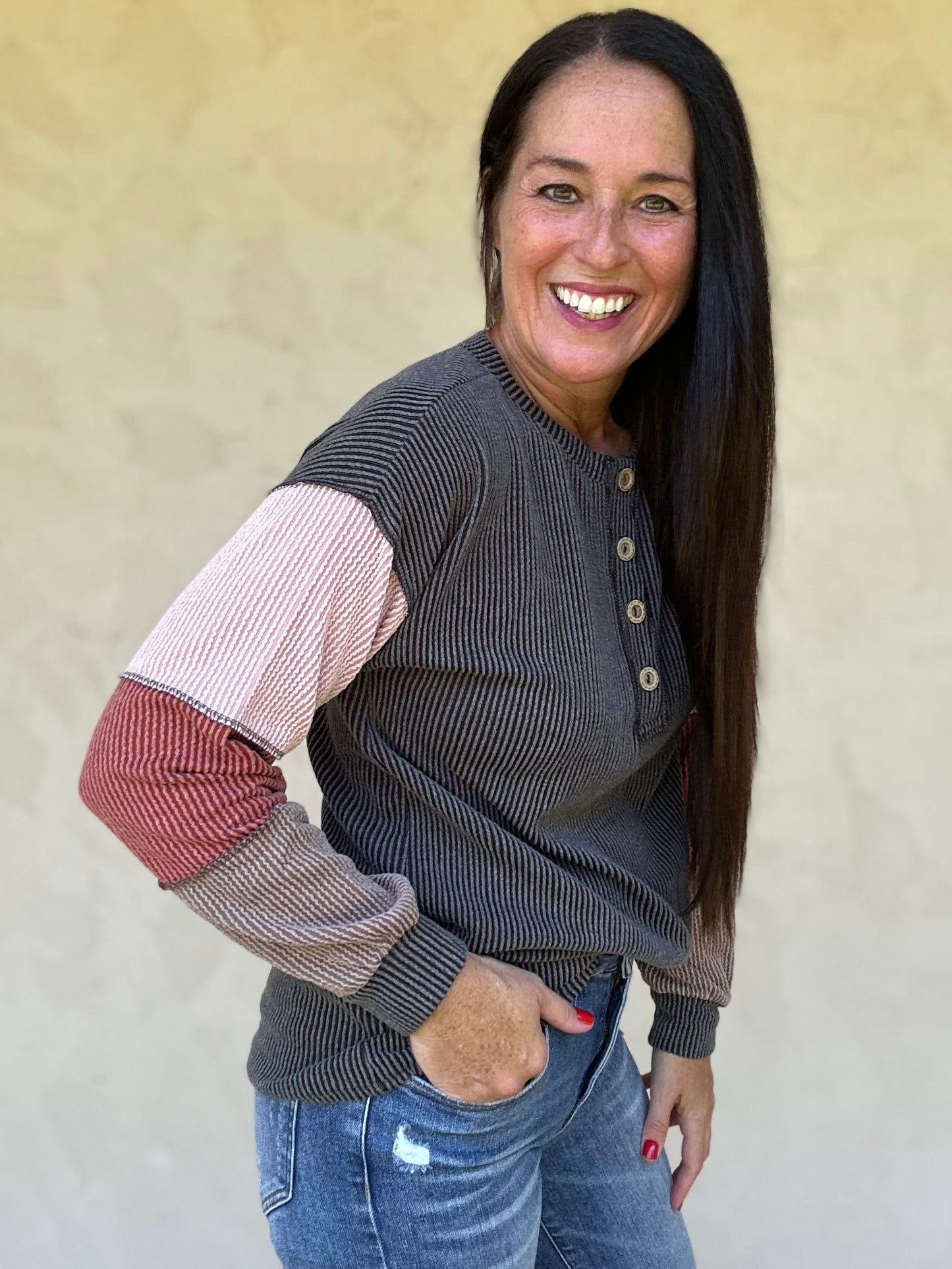 Colorblock Urban Ribbed Top, Charcoal