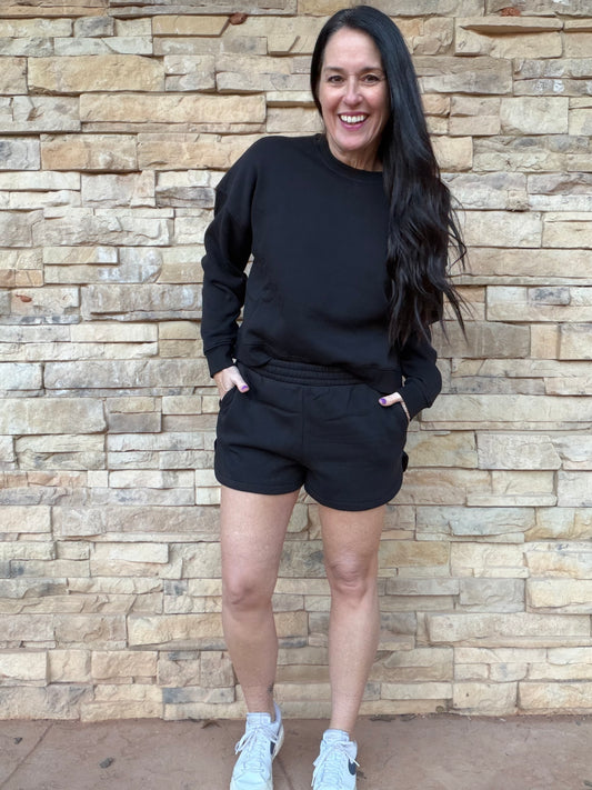 Zenana Sweatshirt & Shorts Set, Black