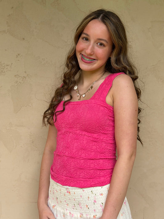 Floral Jacquard Tank, Fuchsia