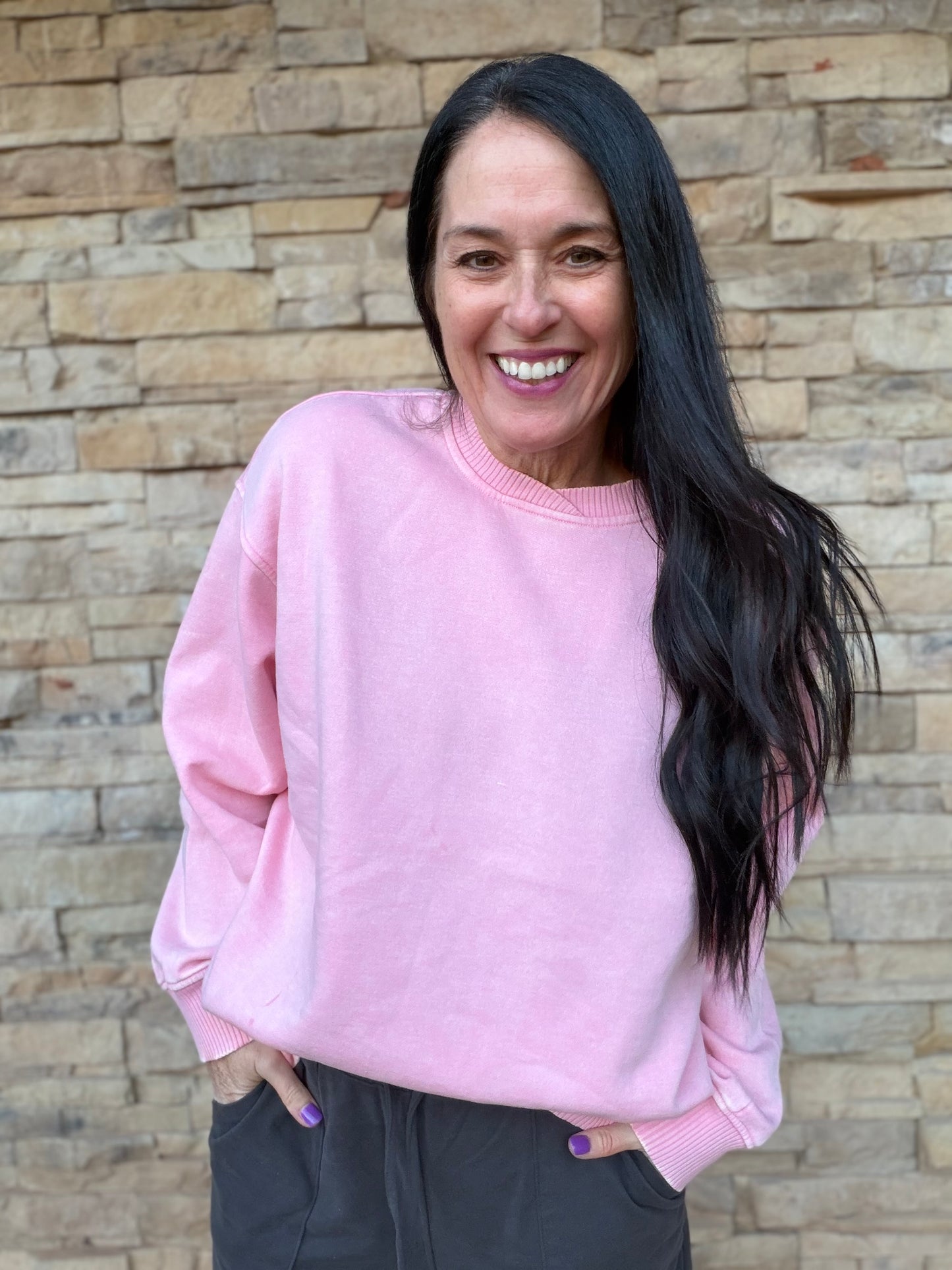 Zenana Acid Washed Sweatshirt, Pink