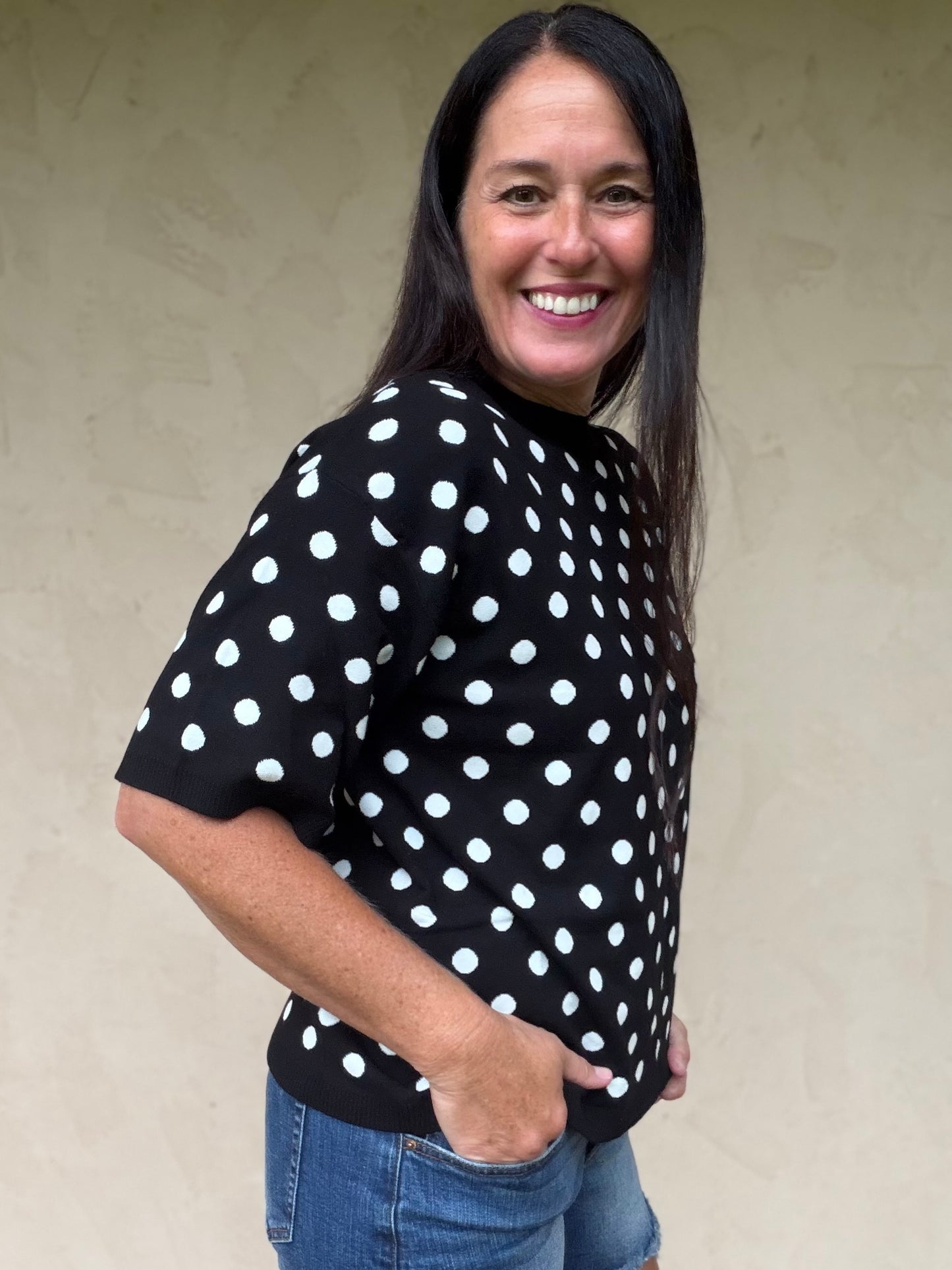 Polka Dot Sweater, Black/White