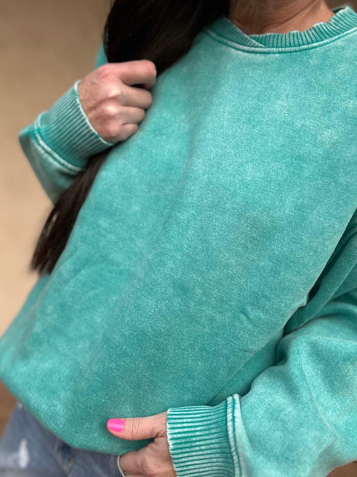 Zenana Acid Washed Oversized Fleece Pullover, Teal