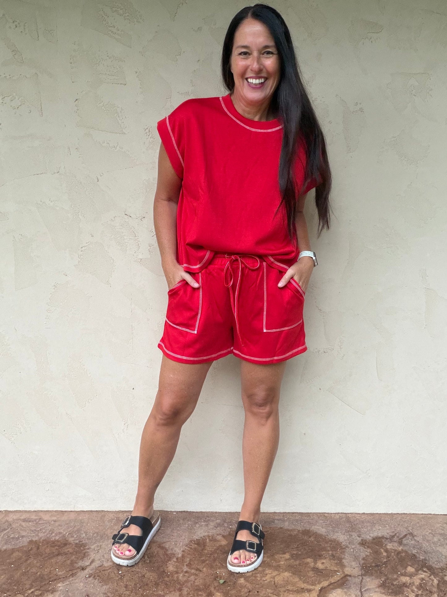 Scuba Contrast Stitch Lounge Set, Red
