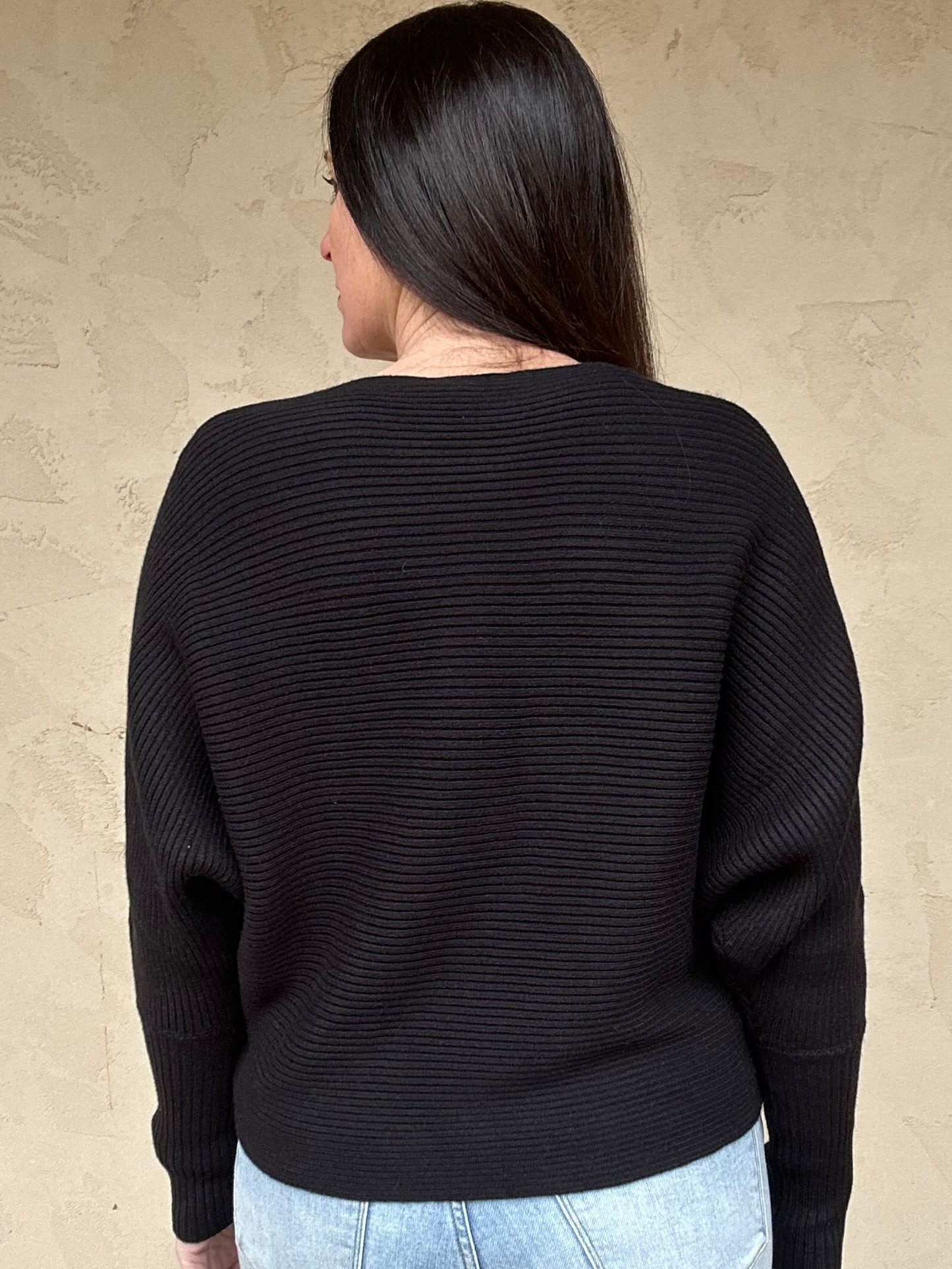 Ribbed Dolman Sweater, Black