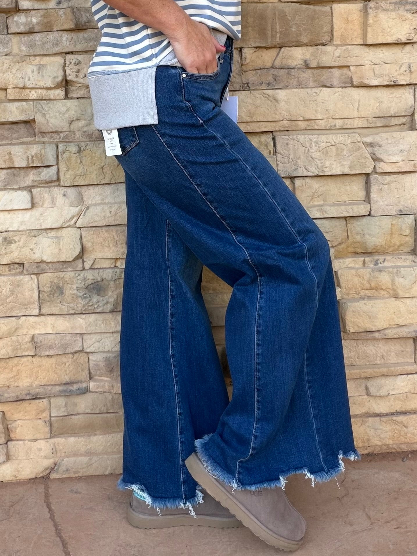 Risen Ankle Wide Jeans, Dark