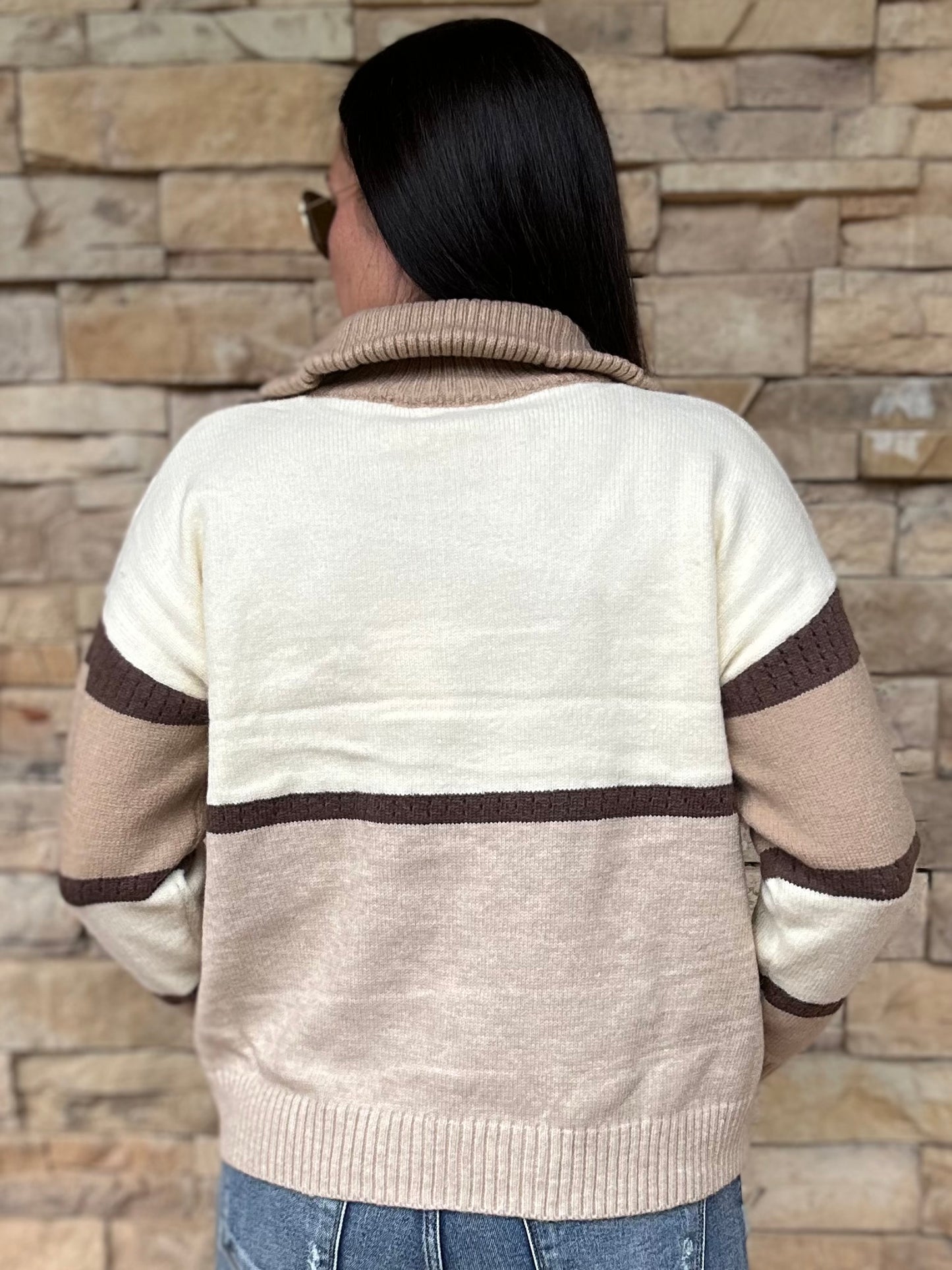 Entro Half Zip Striped Sweater