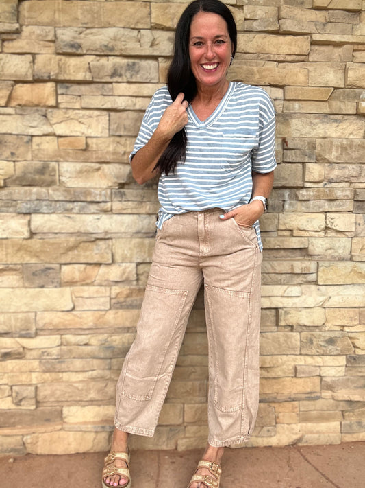 Mineral Washed Barrel Jeans, Taupe