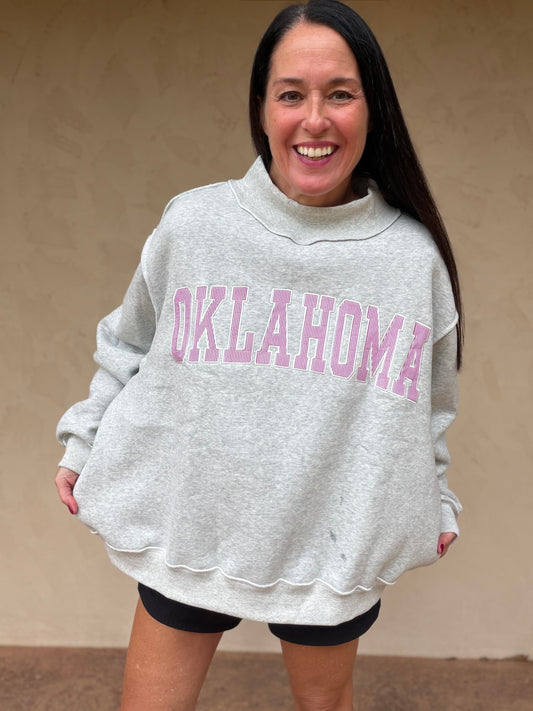 Bucketlist Oklahoma Mock Neck Sweatshirt, Grey