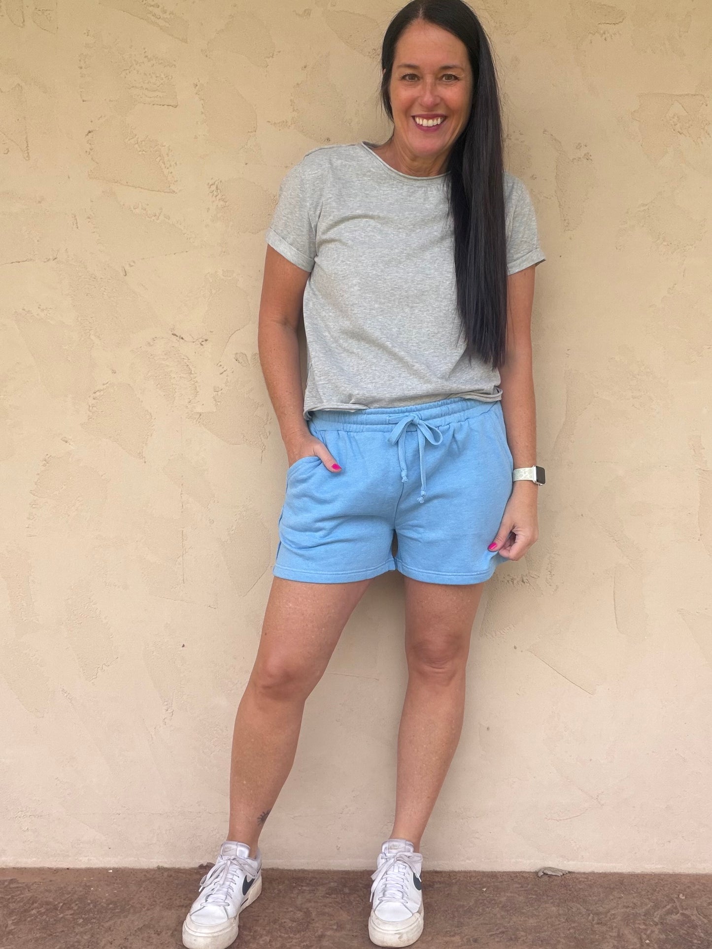 Mono B Fleece Lounge Shorts, Demin Blue