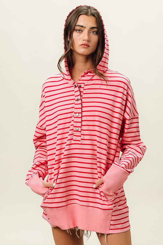 Pink/Red Striped Thumbhole Hoodie