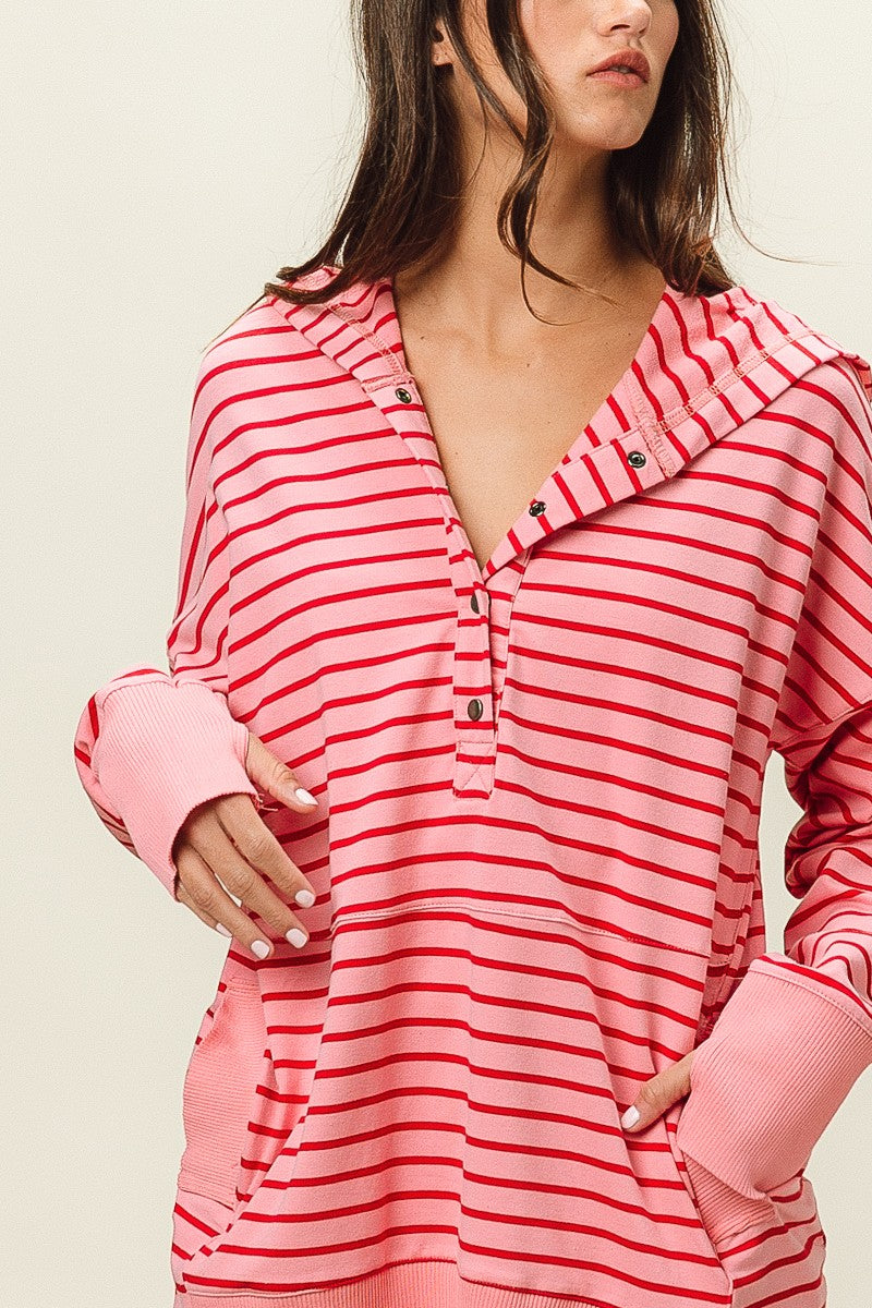 Pink/Red Striped Thumbhole Hoodie