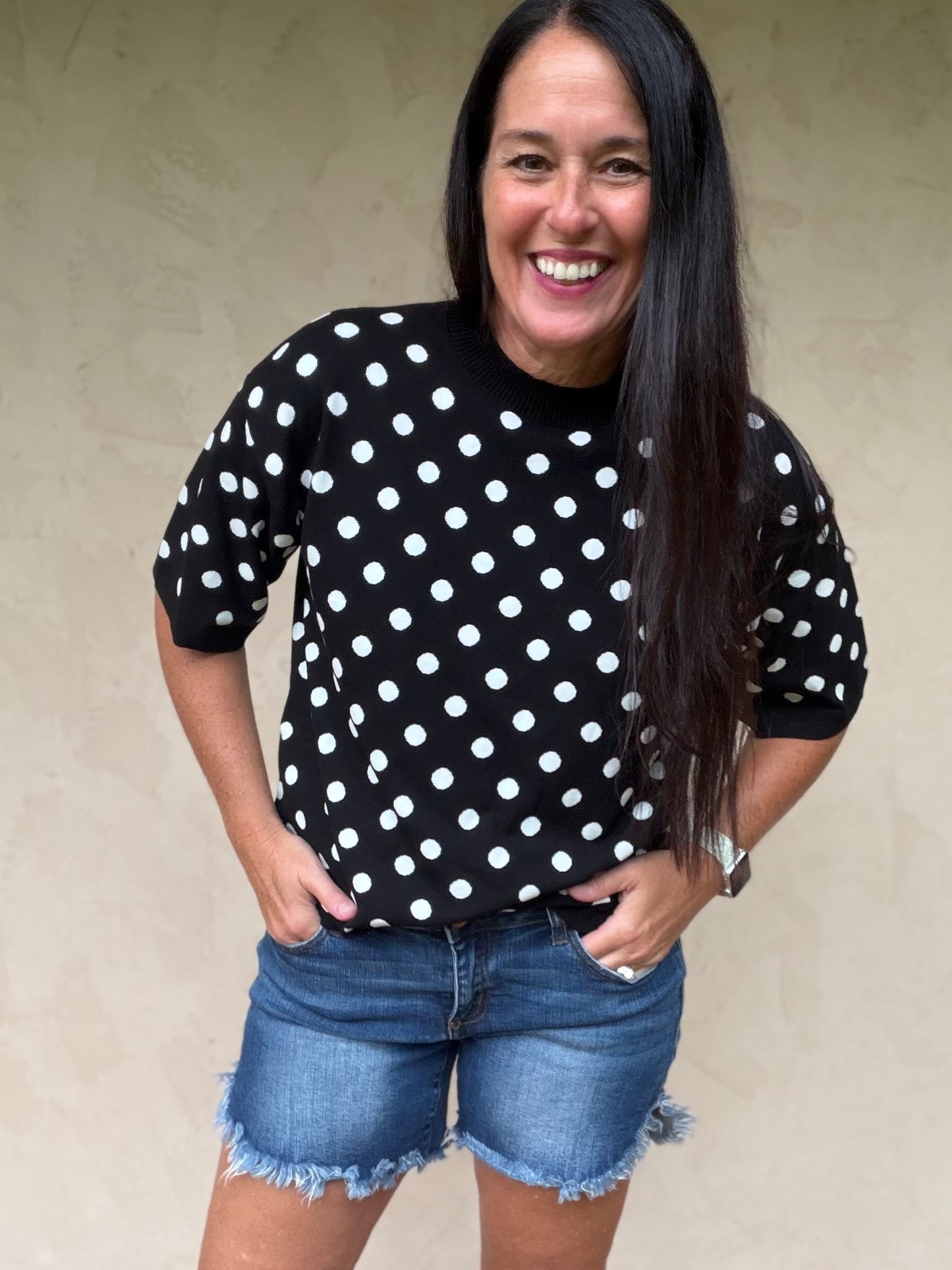 Polka Dot Sweater, Black/White