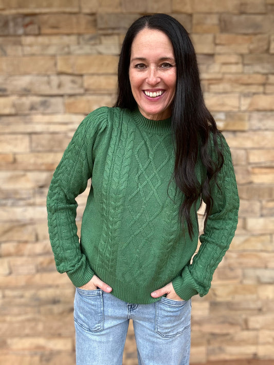 Cable Knit Sweater, Pine Tree Green