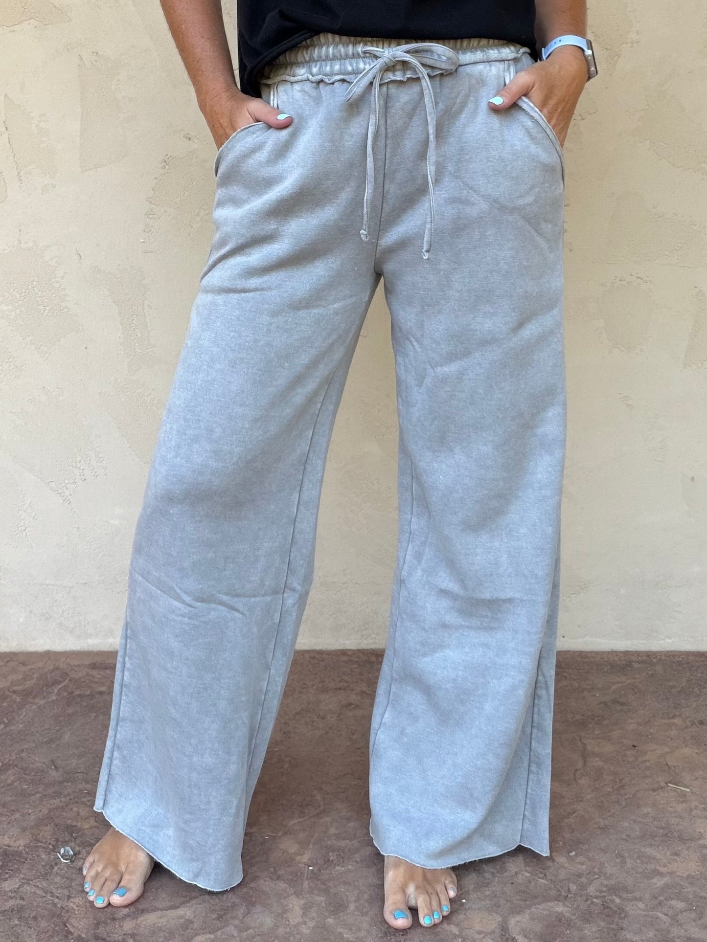 Zenana Wide Leg Sweatpants, Sleet Grey