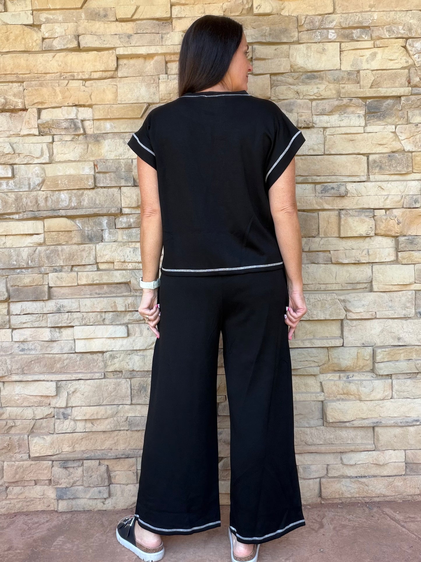 Scuba Contrast Stitch Lounge Set, Black