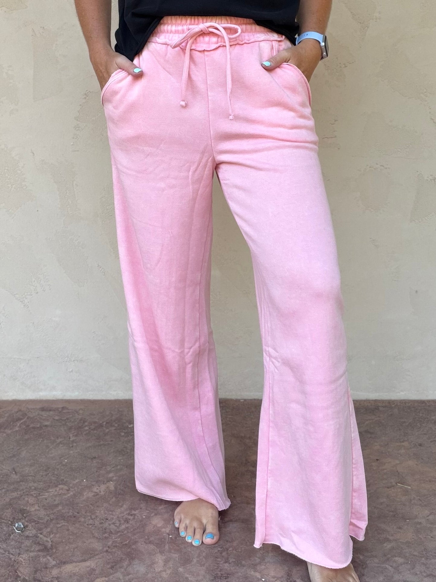 Zenana Wide Leg Sweatpants, Dark Pink