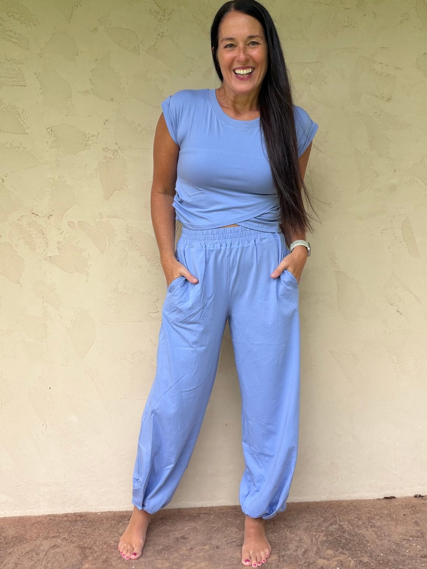 Veveret Cropped Top Set, Blue