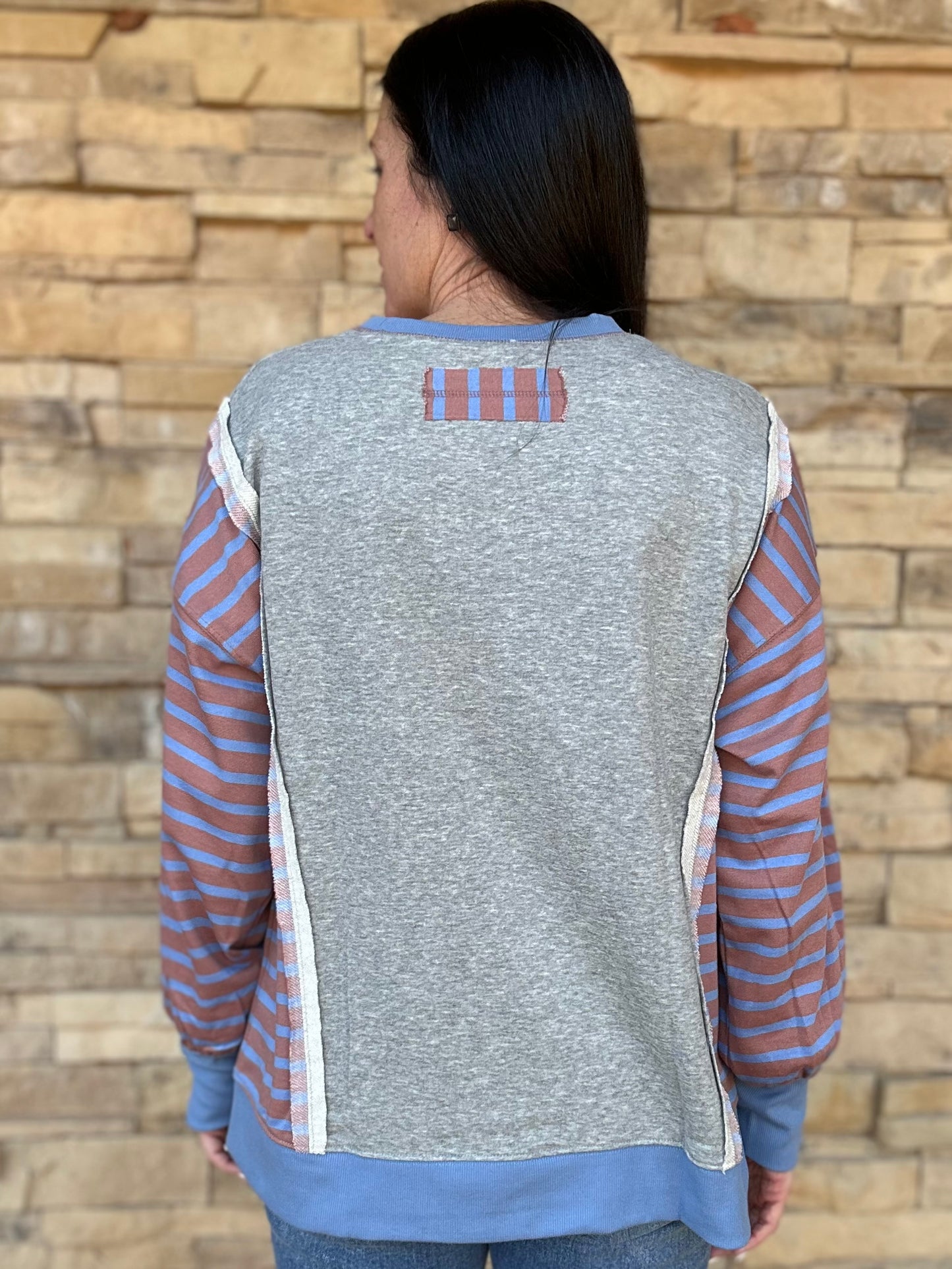 Grey Contrast Stripe Top