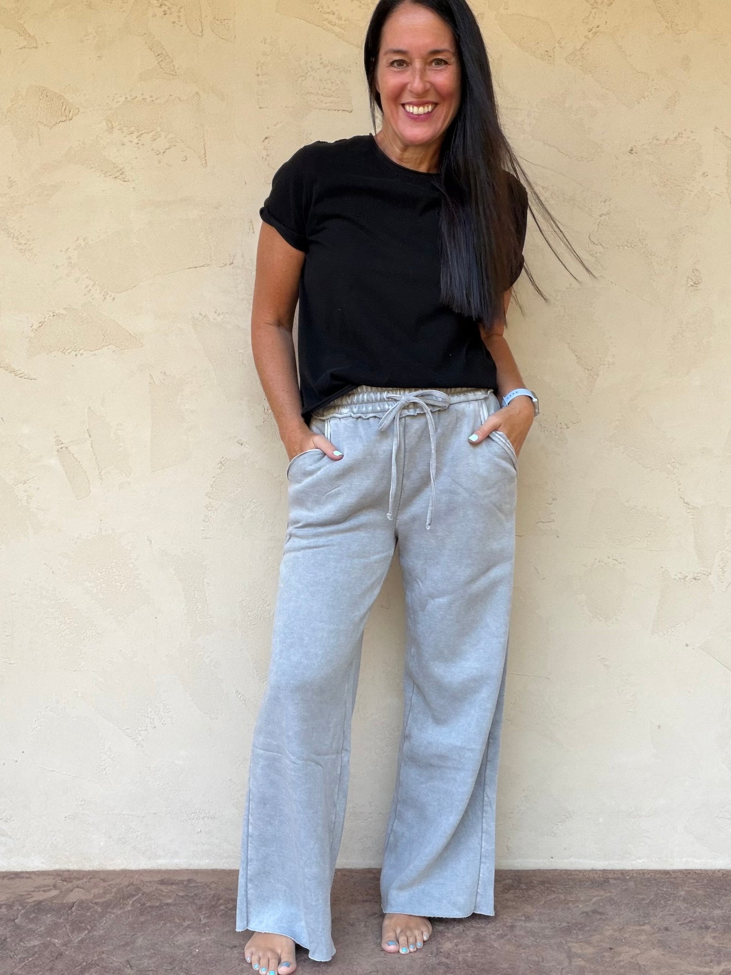 Zenana Wide Leg Sweatpants, Sleet Grey
