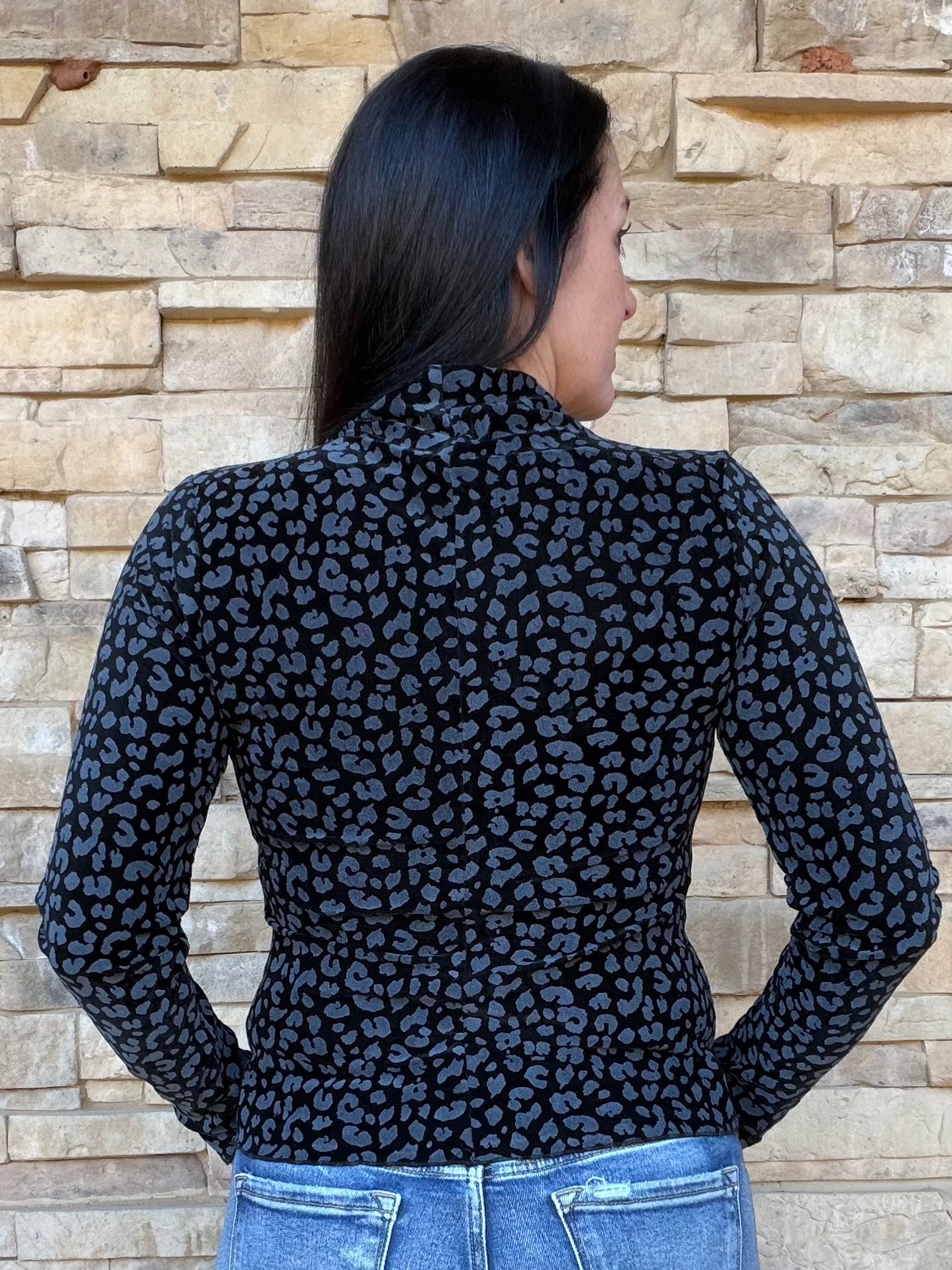 Black Leopard Velvet Top