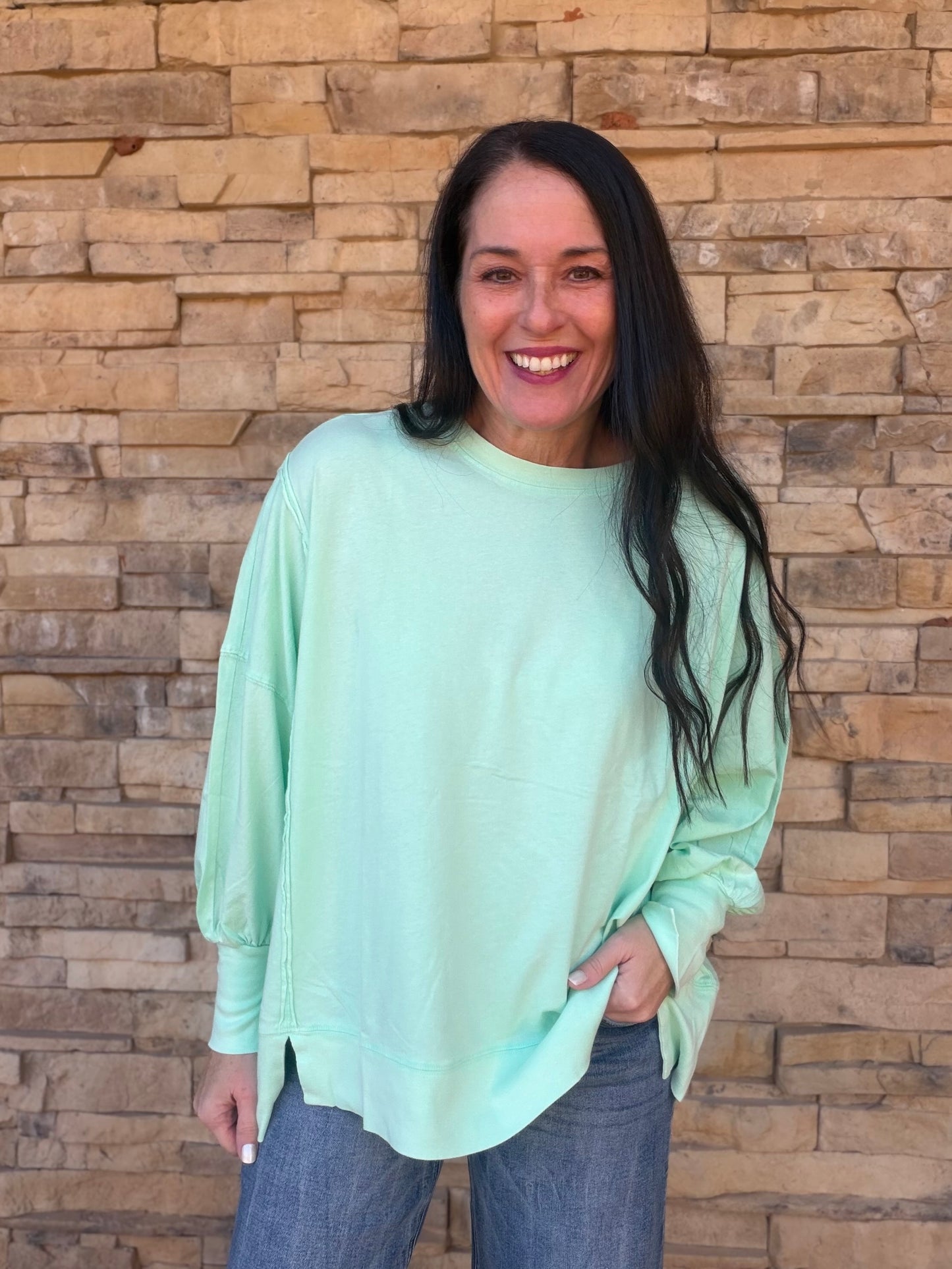 Oversized Seam Detail Sweatshirt, Mint