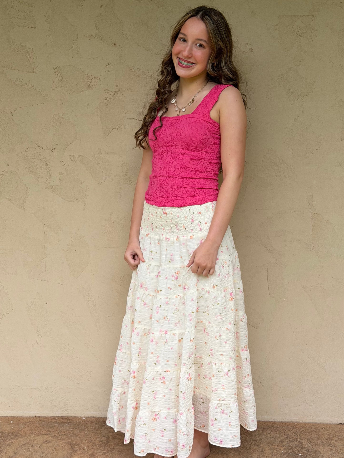 Floral Jacquard Tank, Fuchsia