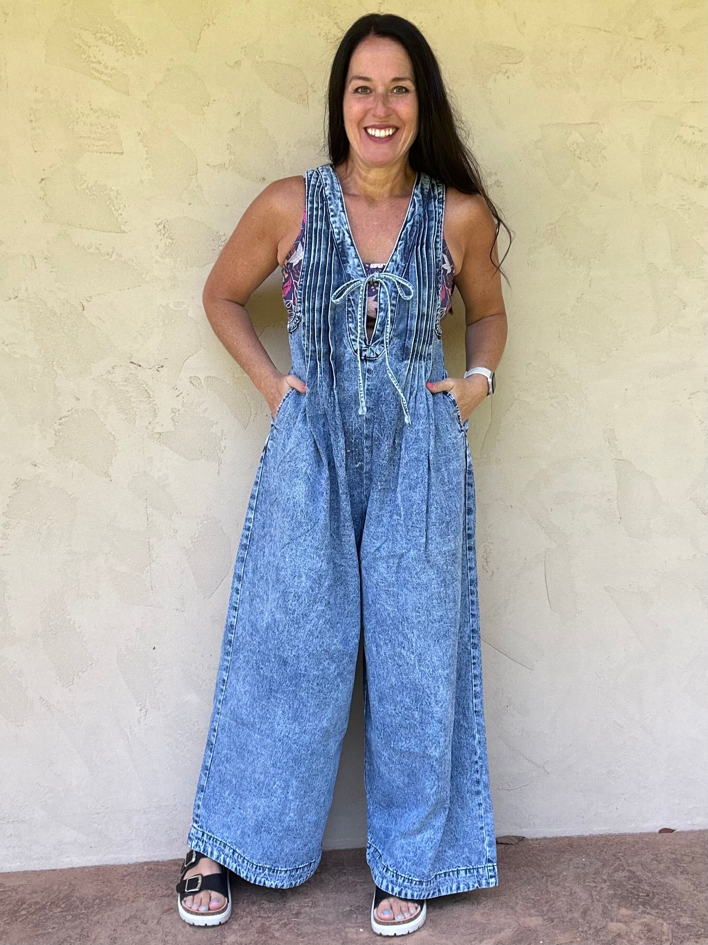 Pintuck Denim Jumpsuit