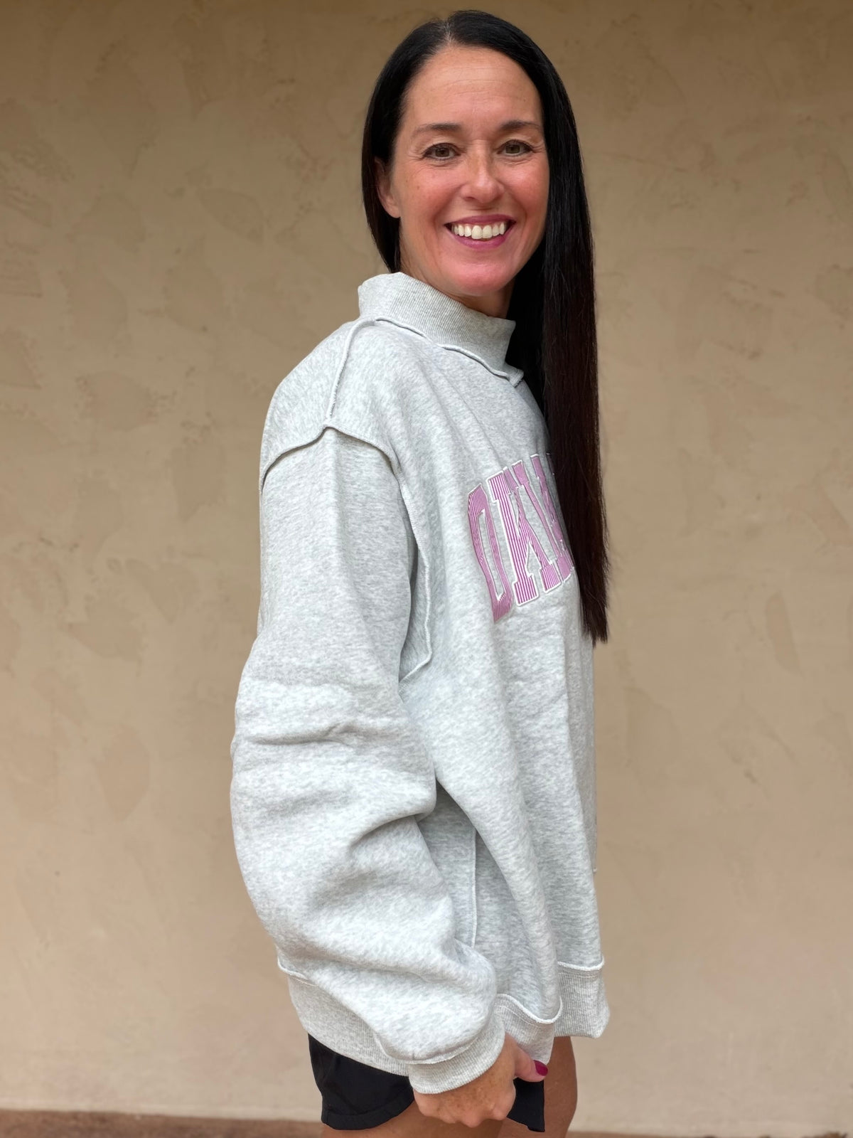 Bucketlist Oklahoma Mock Neck Sweatshirt, Grey