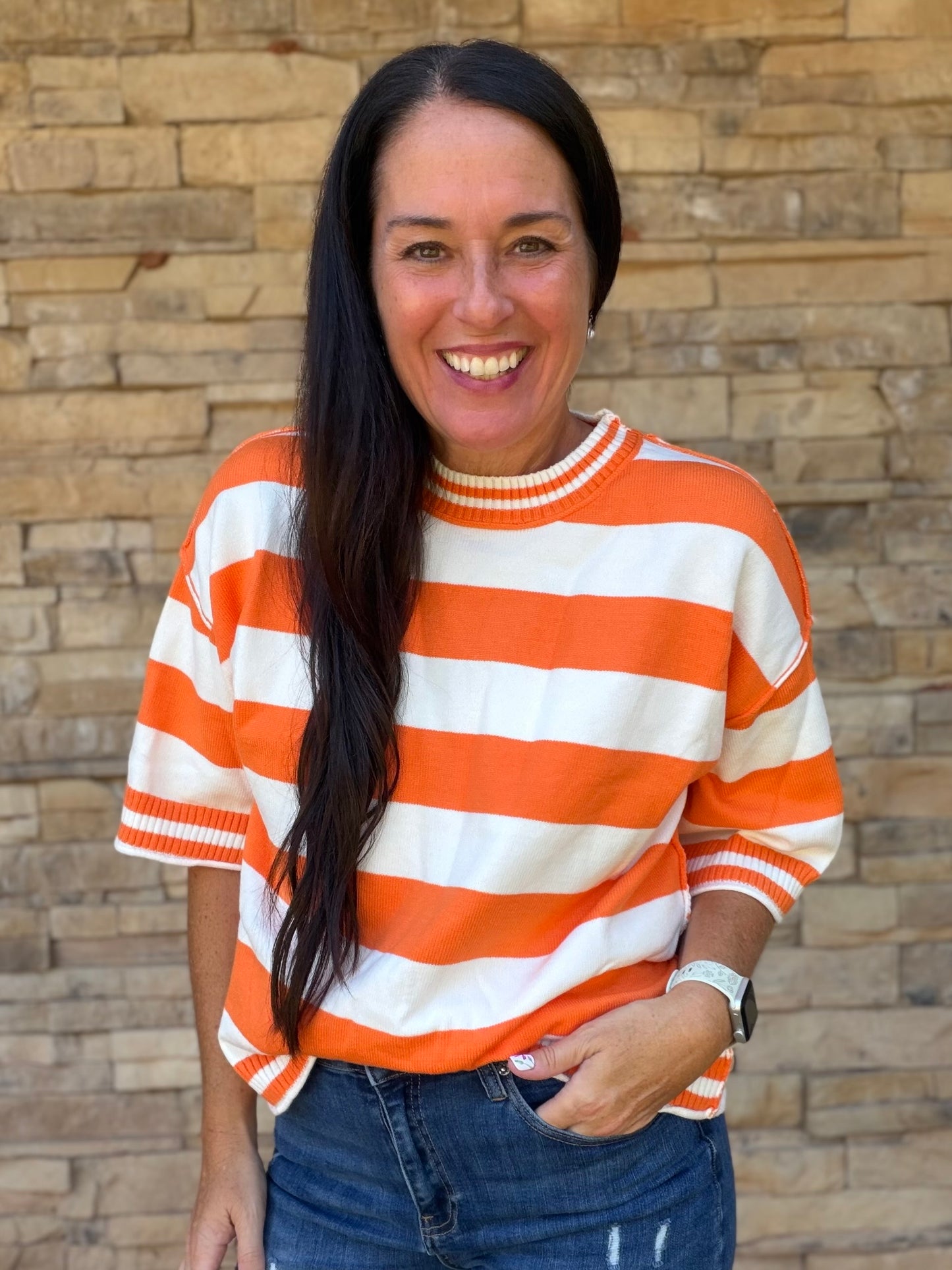 Gameday Stripe Oversized Top, Orange