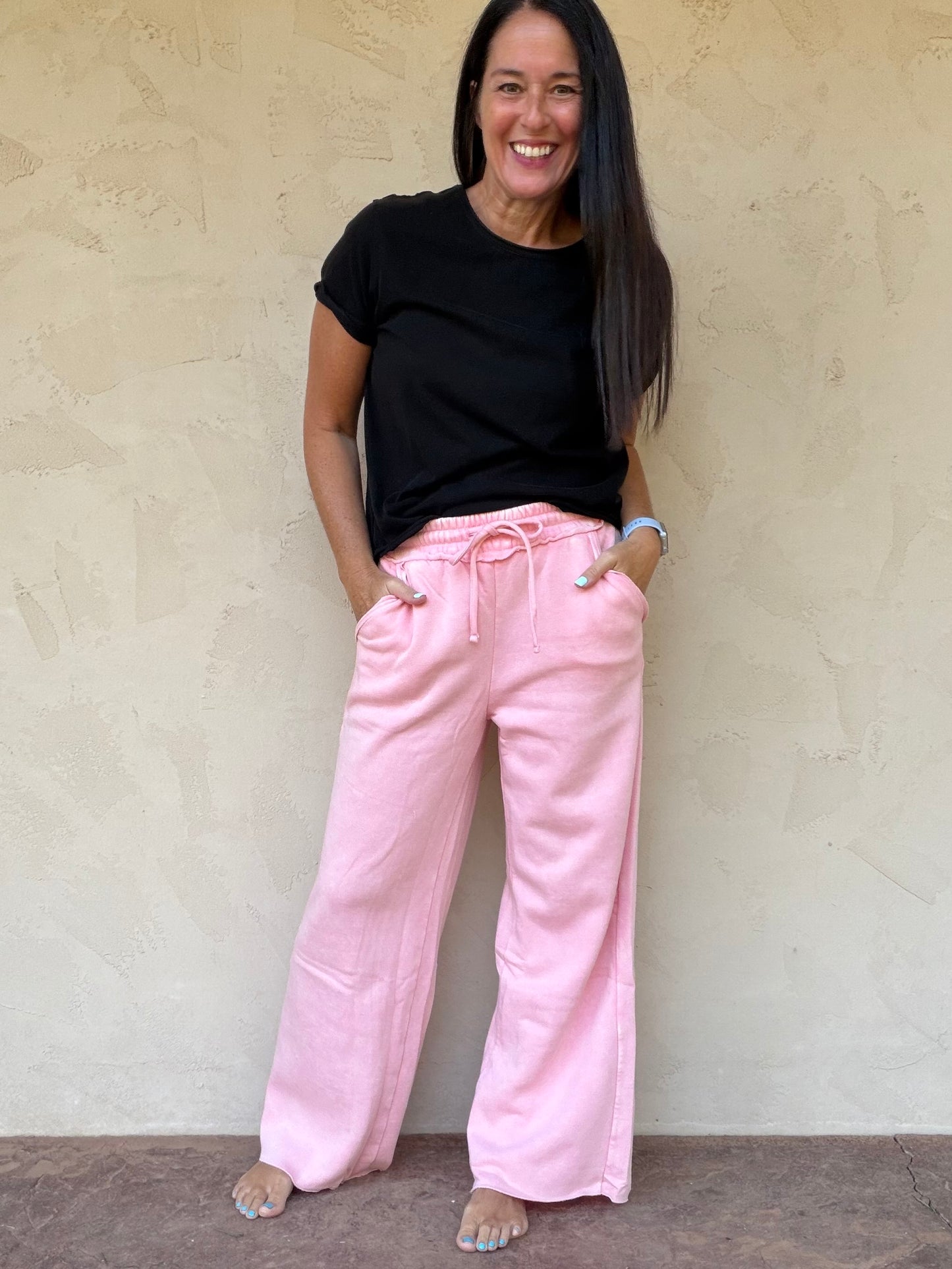 Zenana Wide Leg Sweatpants, Dark Pink